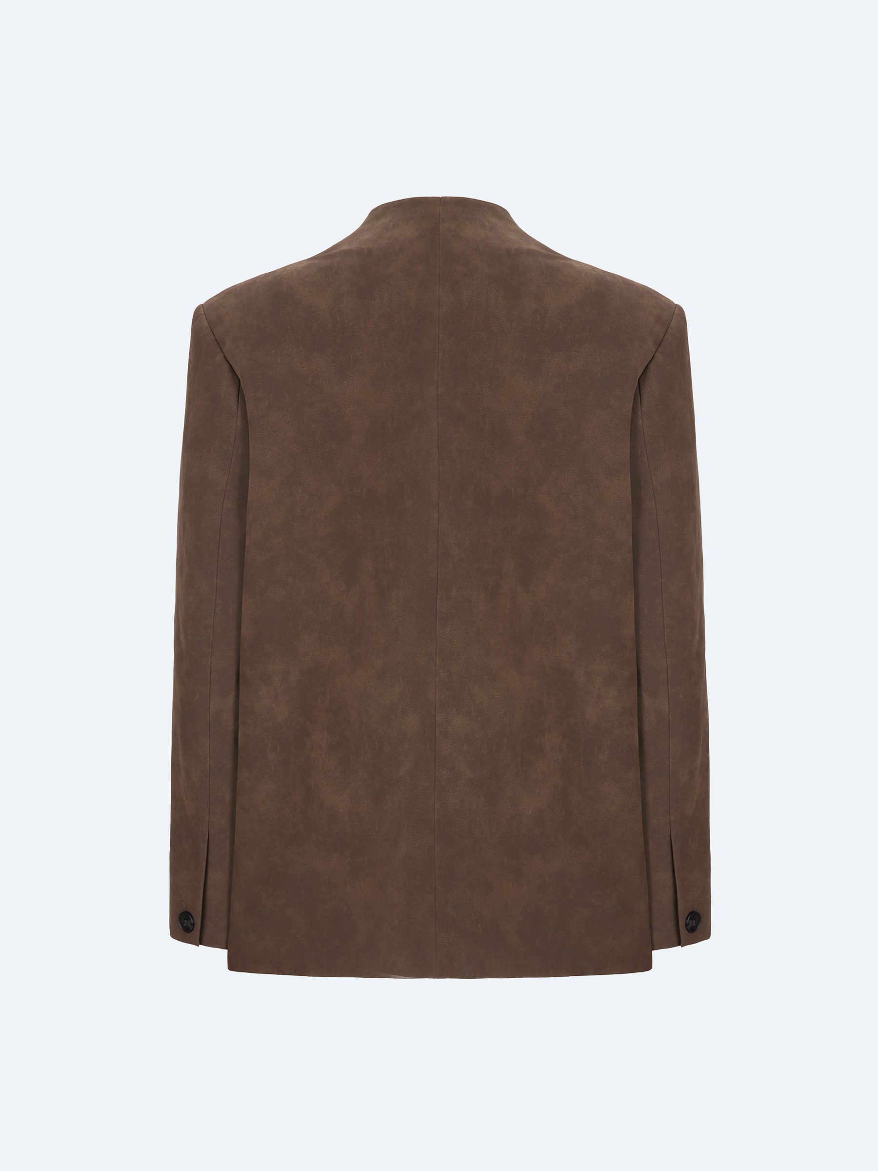 BROWN SUEDE COLLARLESS BLAZER