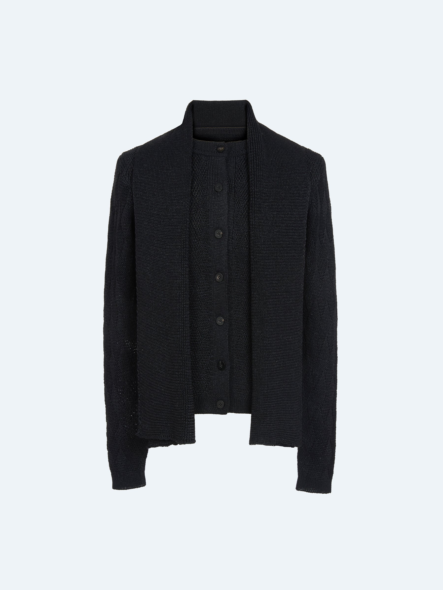 BLACK WOVEN TEXTURED KNIT CARDIGAN