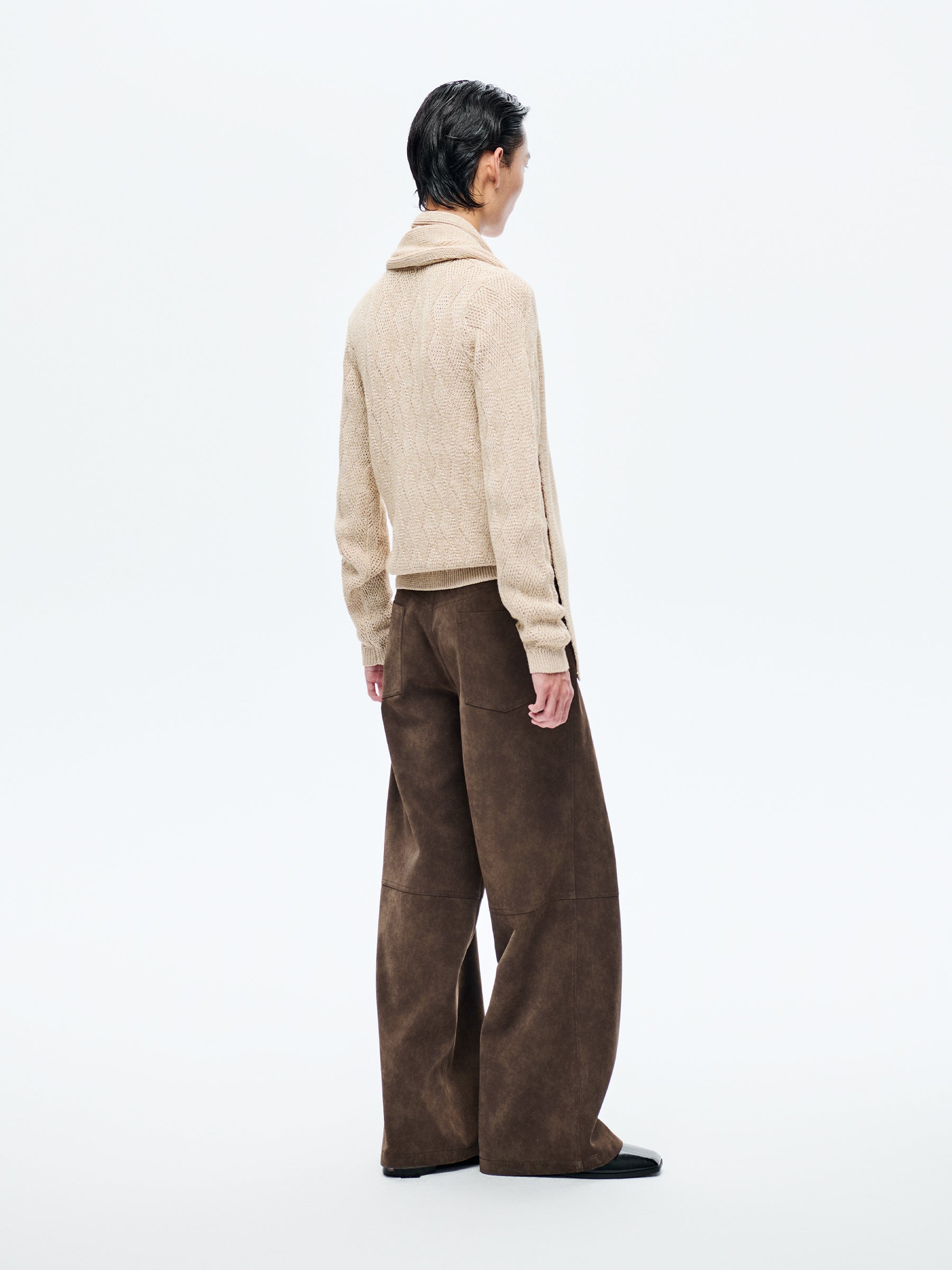 APRICOT WOVEN TEXTURED KNIT CARDIGAN