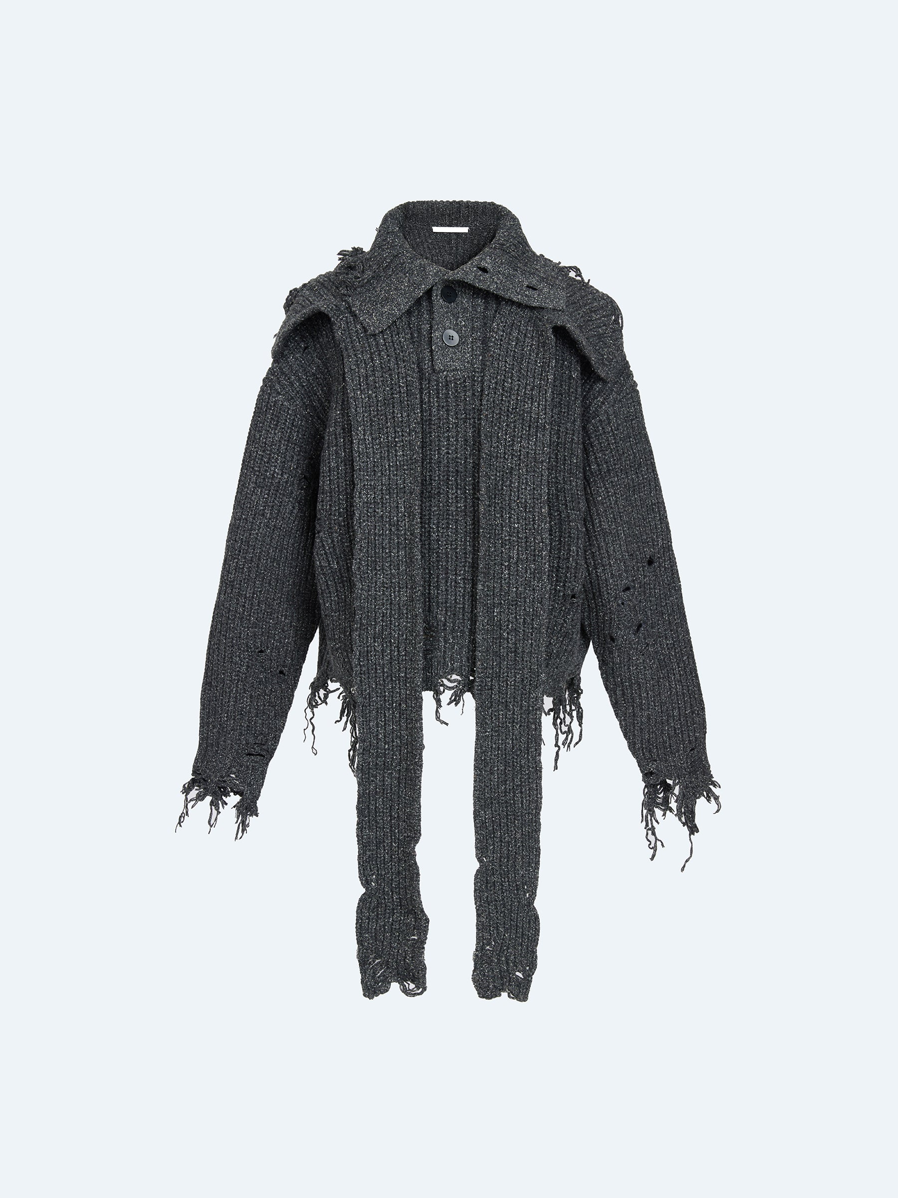 BLACK DISTRESSED TURTLENECK SWEATER