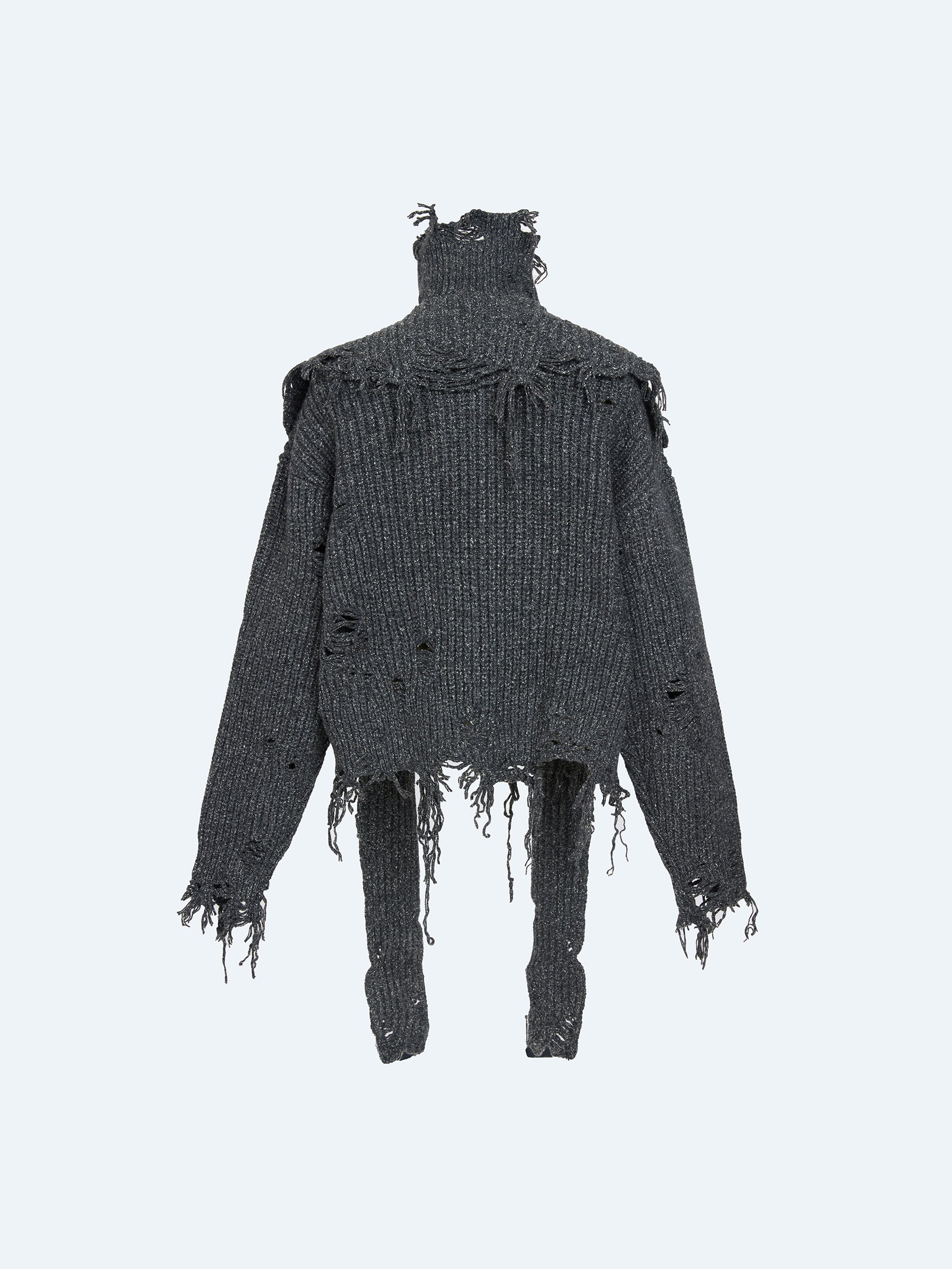 BLACK DISTRESSED TURTLENECK SWEATER