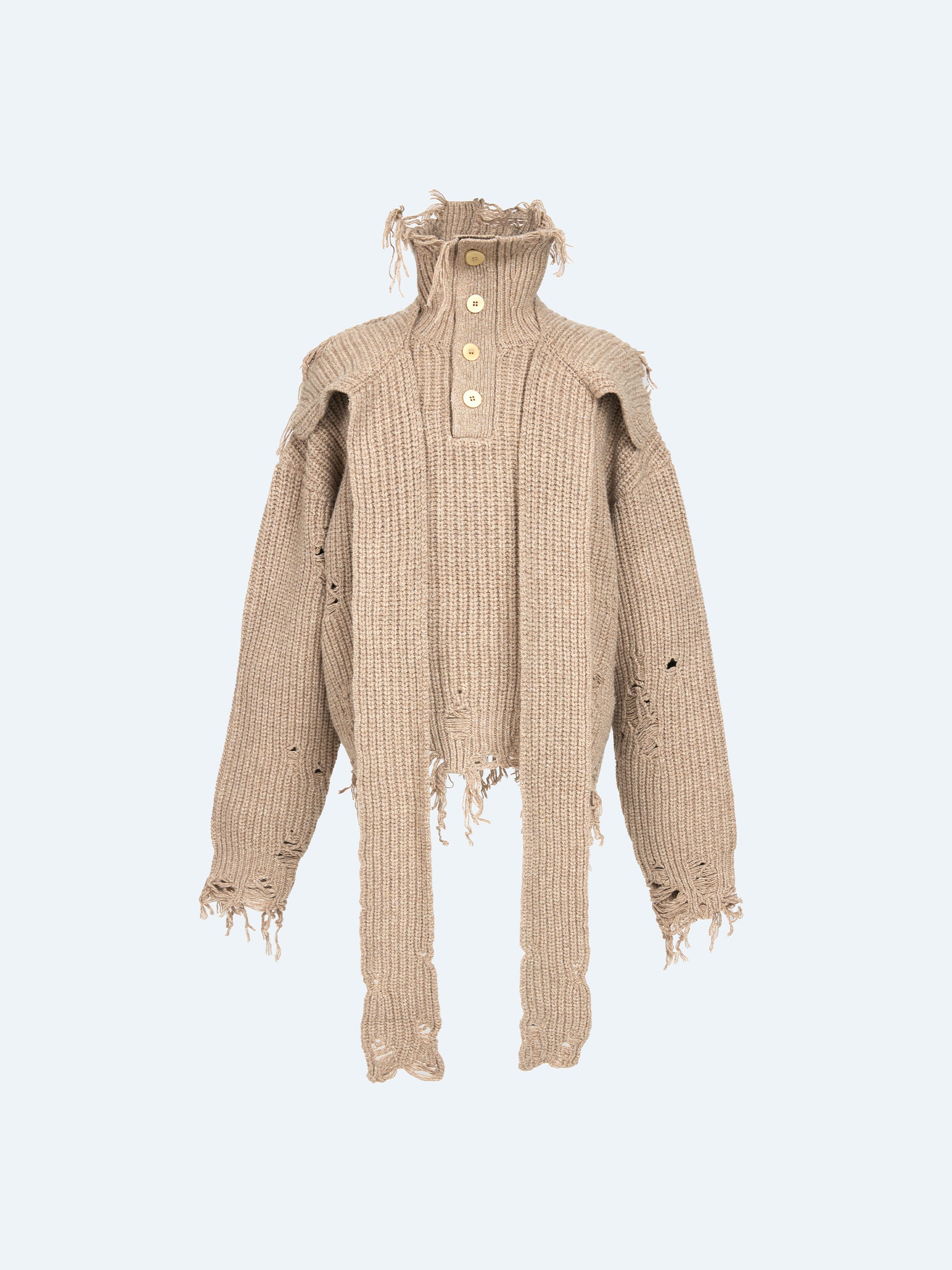 OATMEAL DISTRESSED TURTLENECK SWEATER