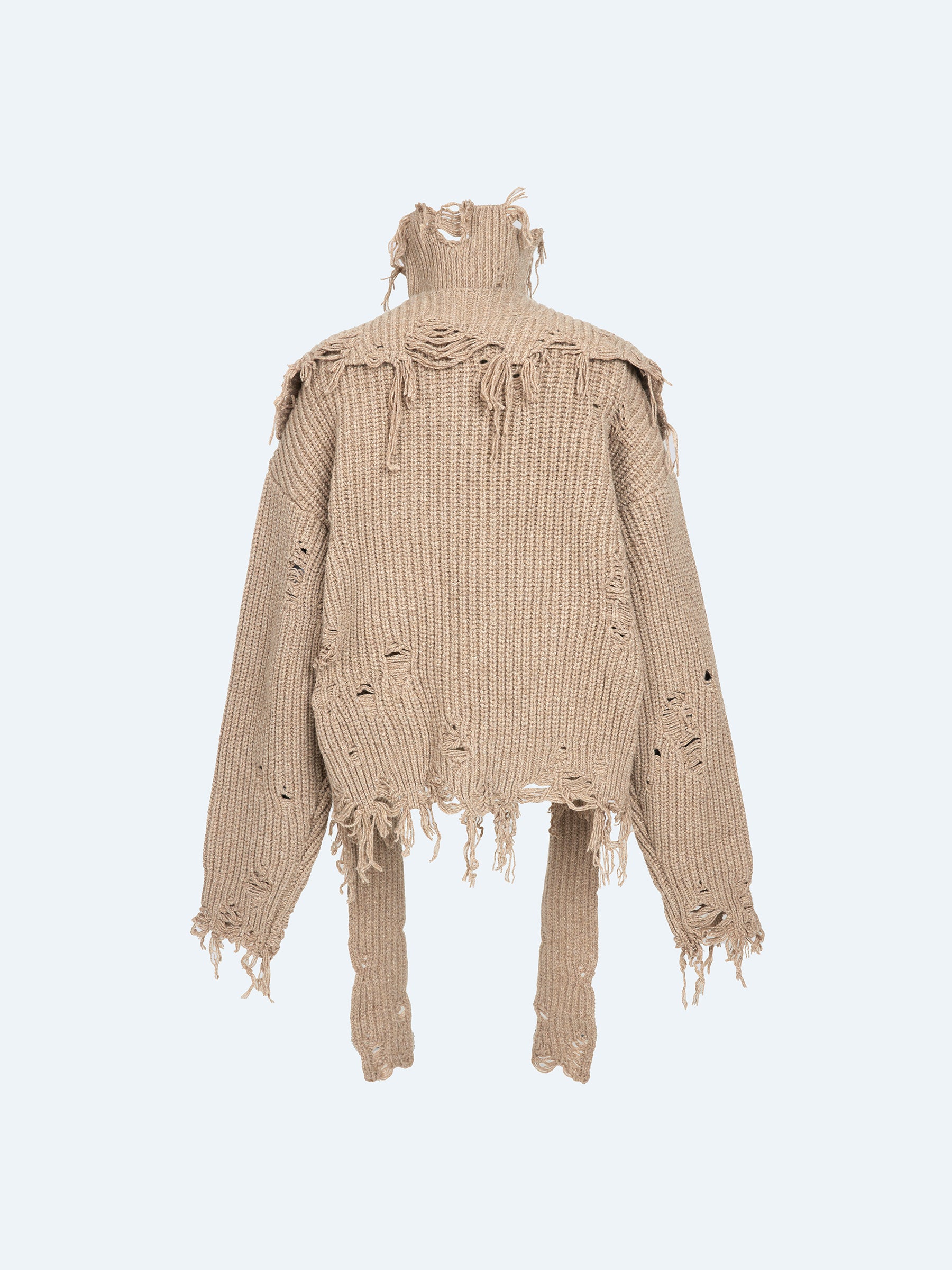 OATMEAL DISTRESSED TURTLENECK SWEATER
