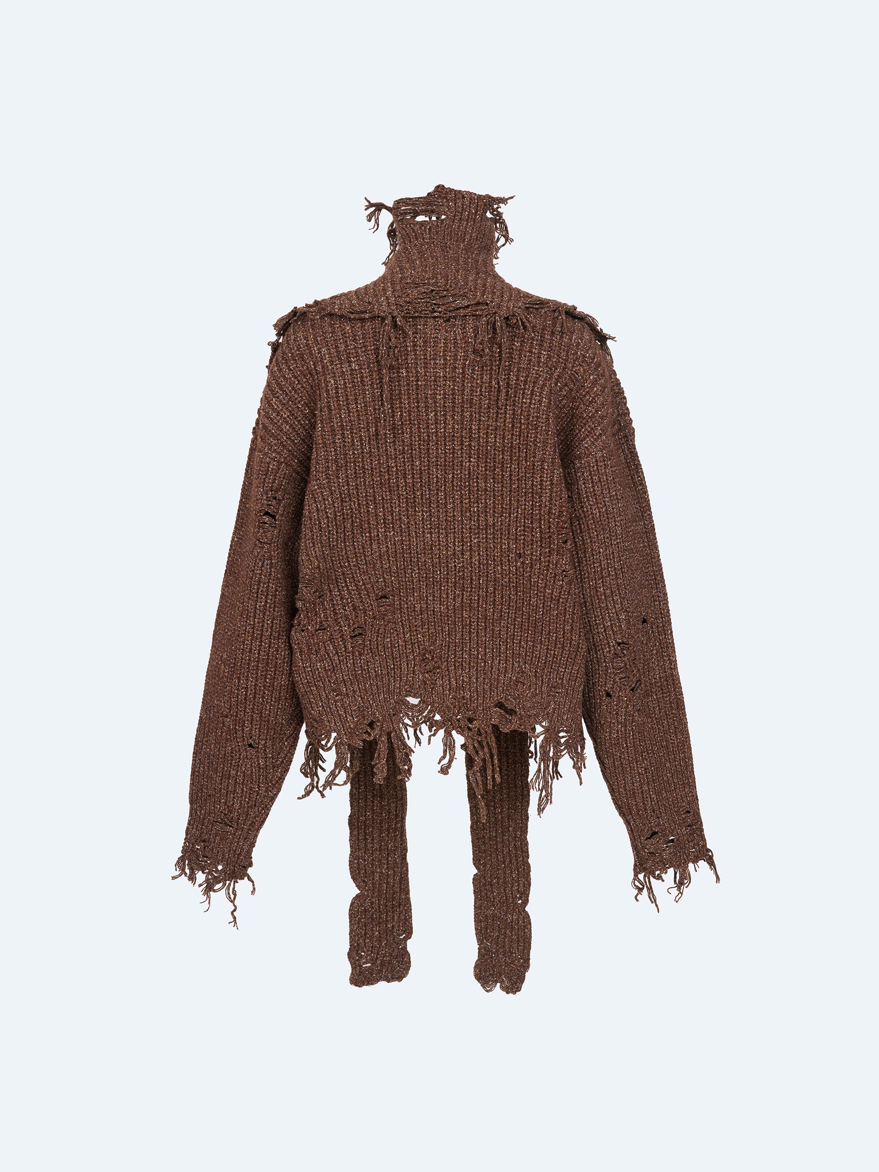 BROWN DISTRESSED TURTLENECK SWEATER