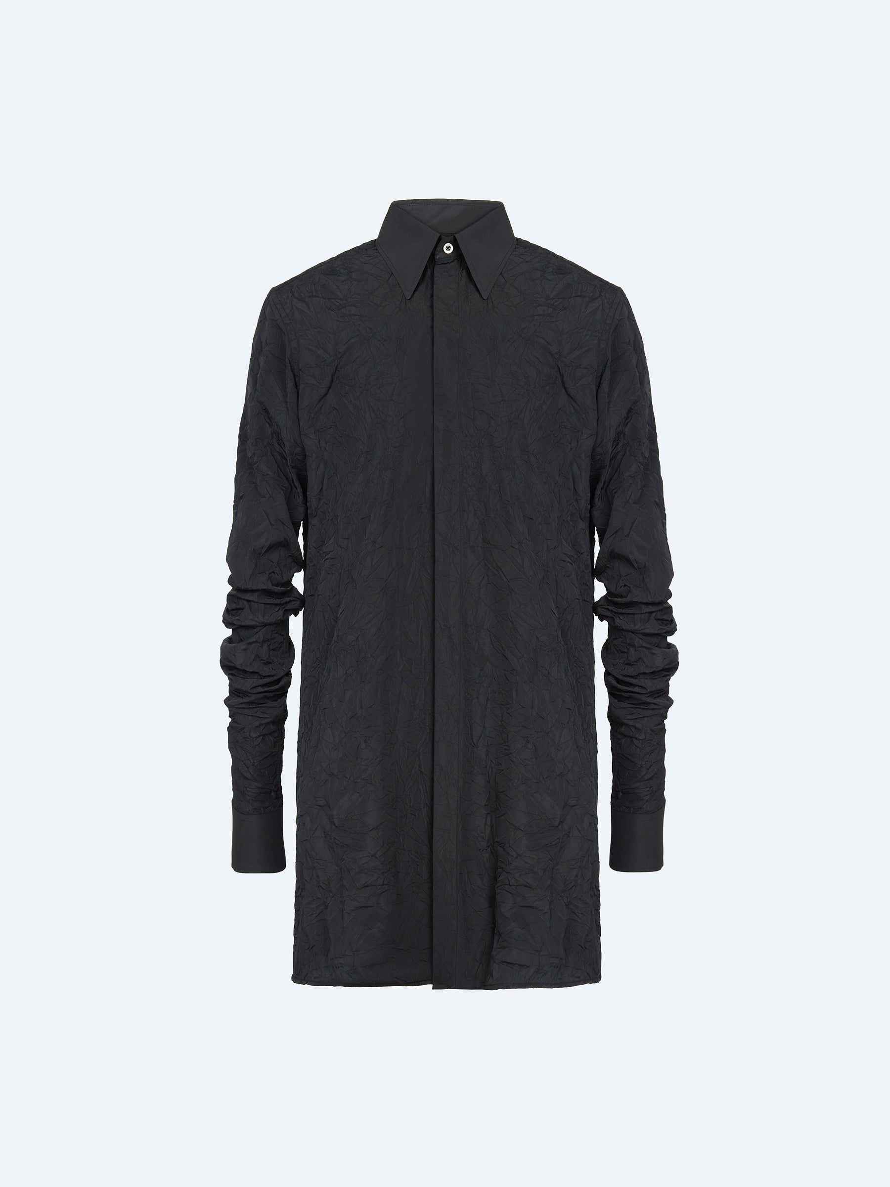 BLACK TEXTURE PLEATED SLEEVE SHIRT