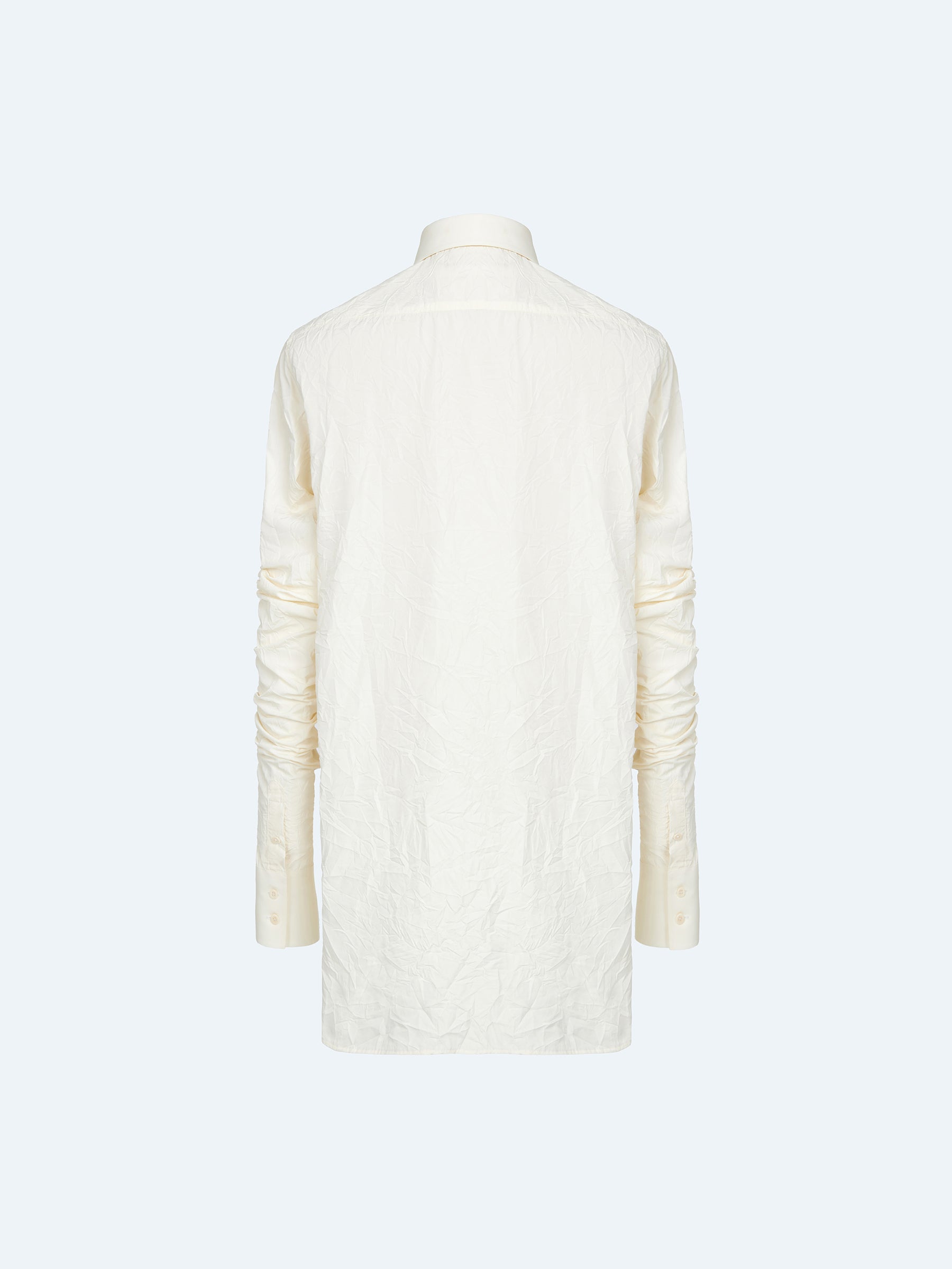 WHITE TEXTURE PLEATED SLEEVE SHIRT