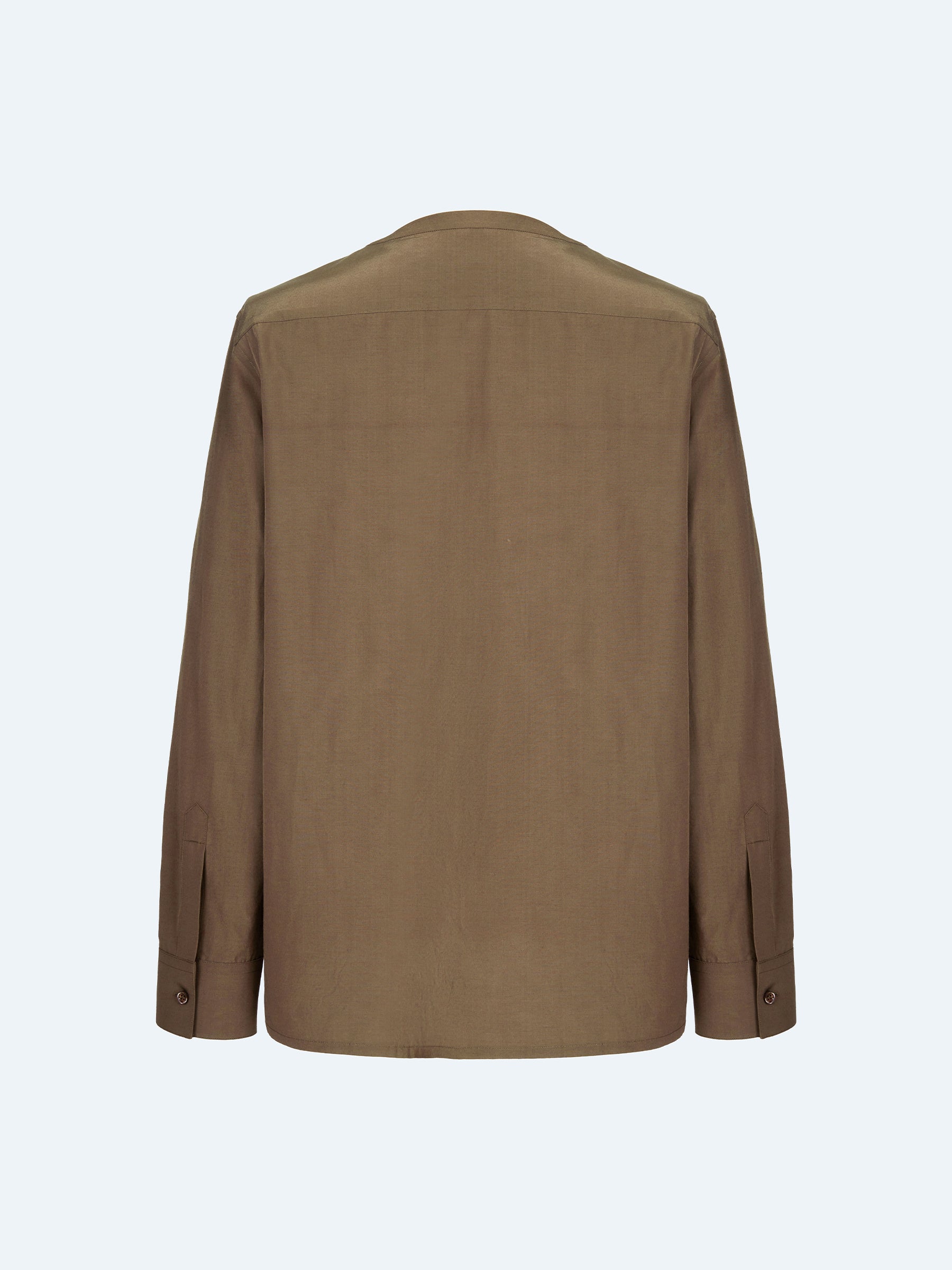 BROWN CREW NECK ASYMMETRIC SHIRT
