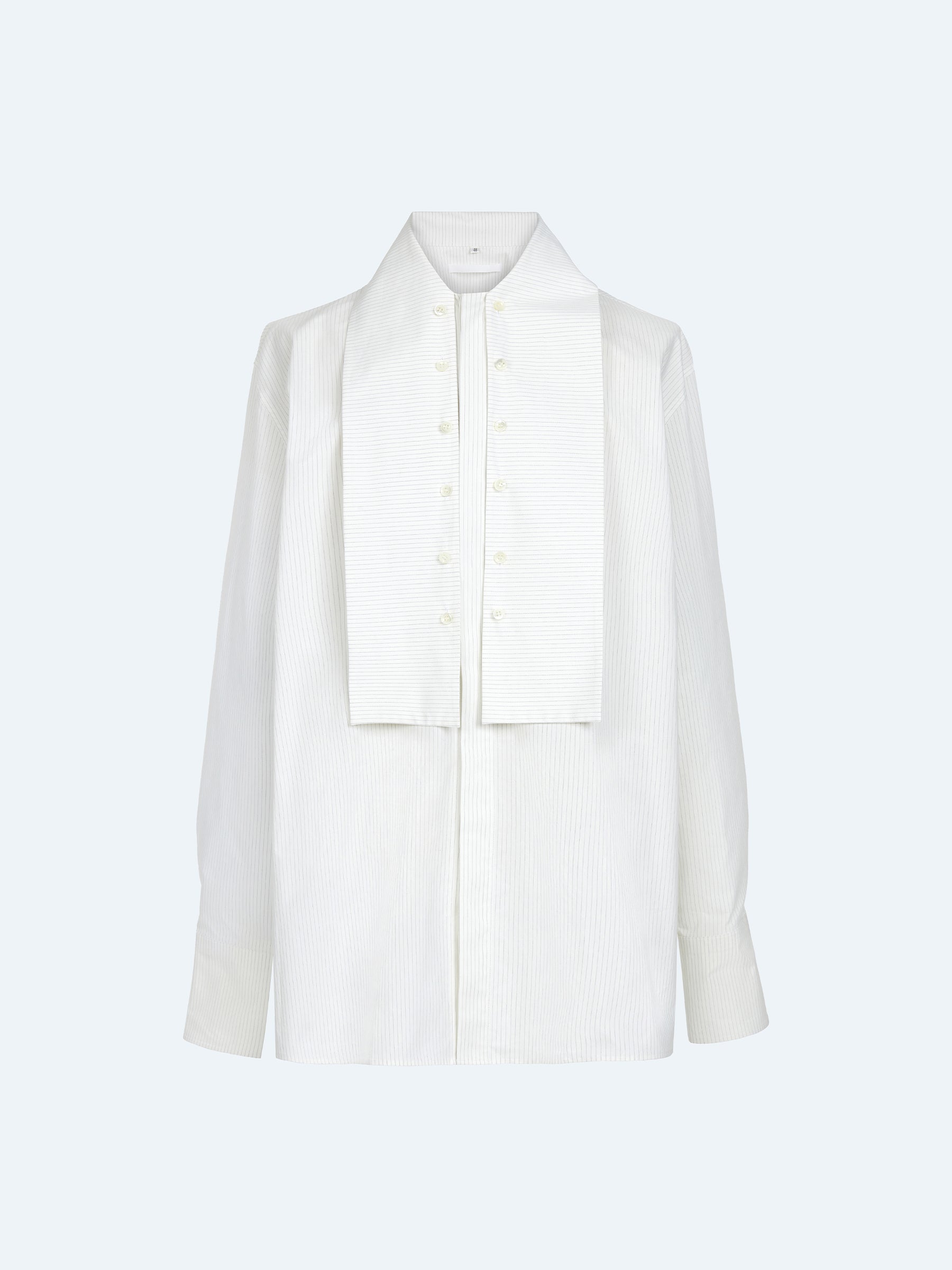 WHITE STRIPED LONG SHIRT WITH DUSTER COLLAR