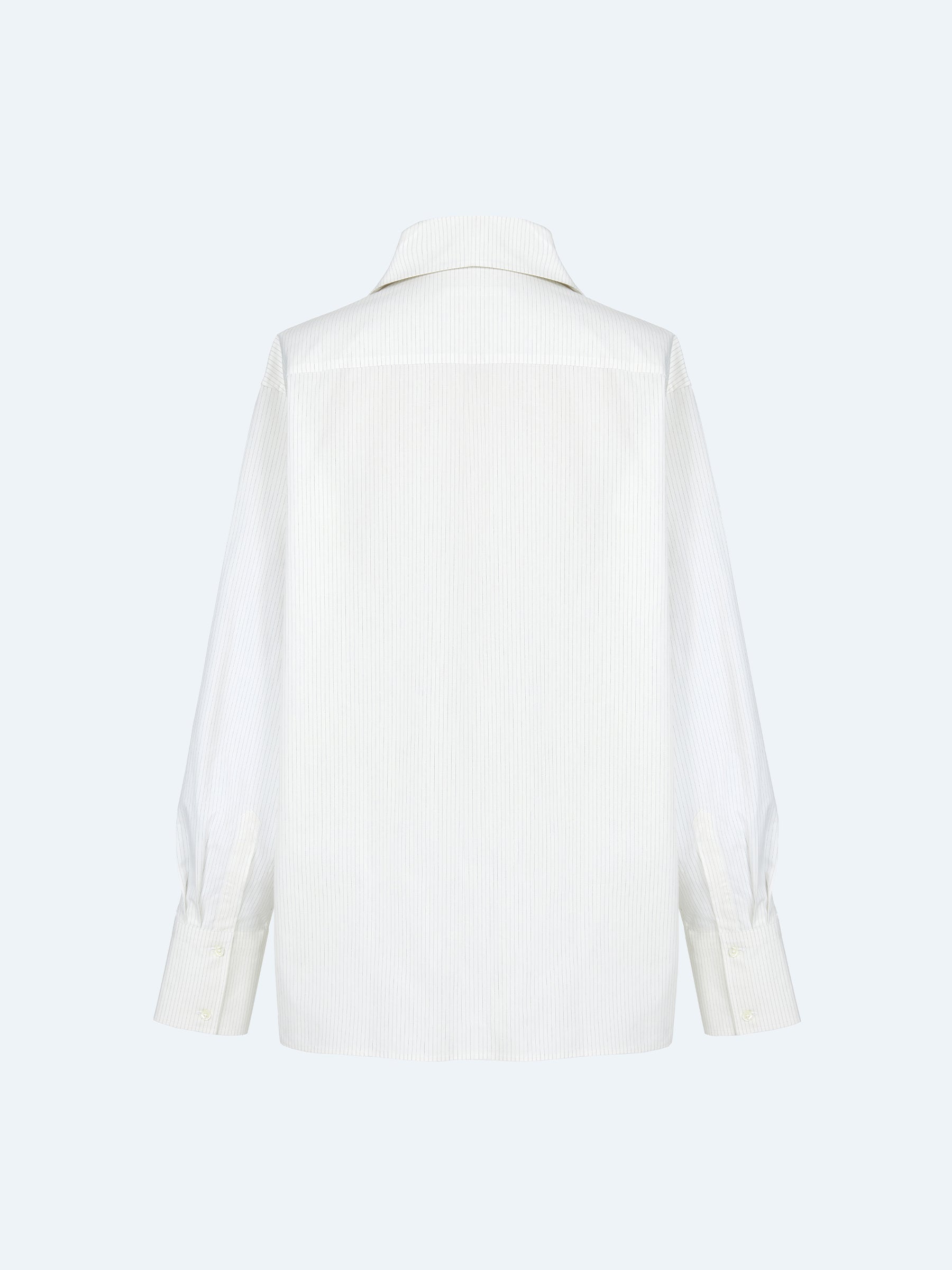 WHITE STRIPED LONG SHIRT WITH DUSTER COLLAR