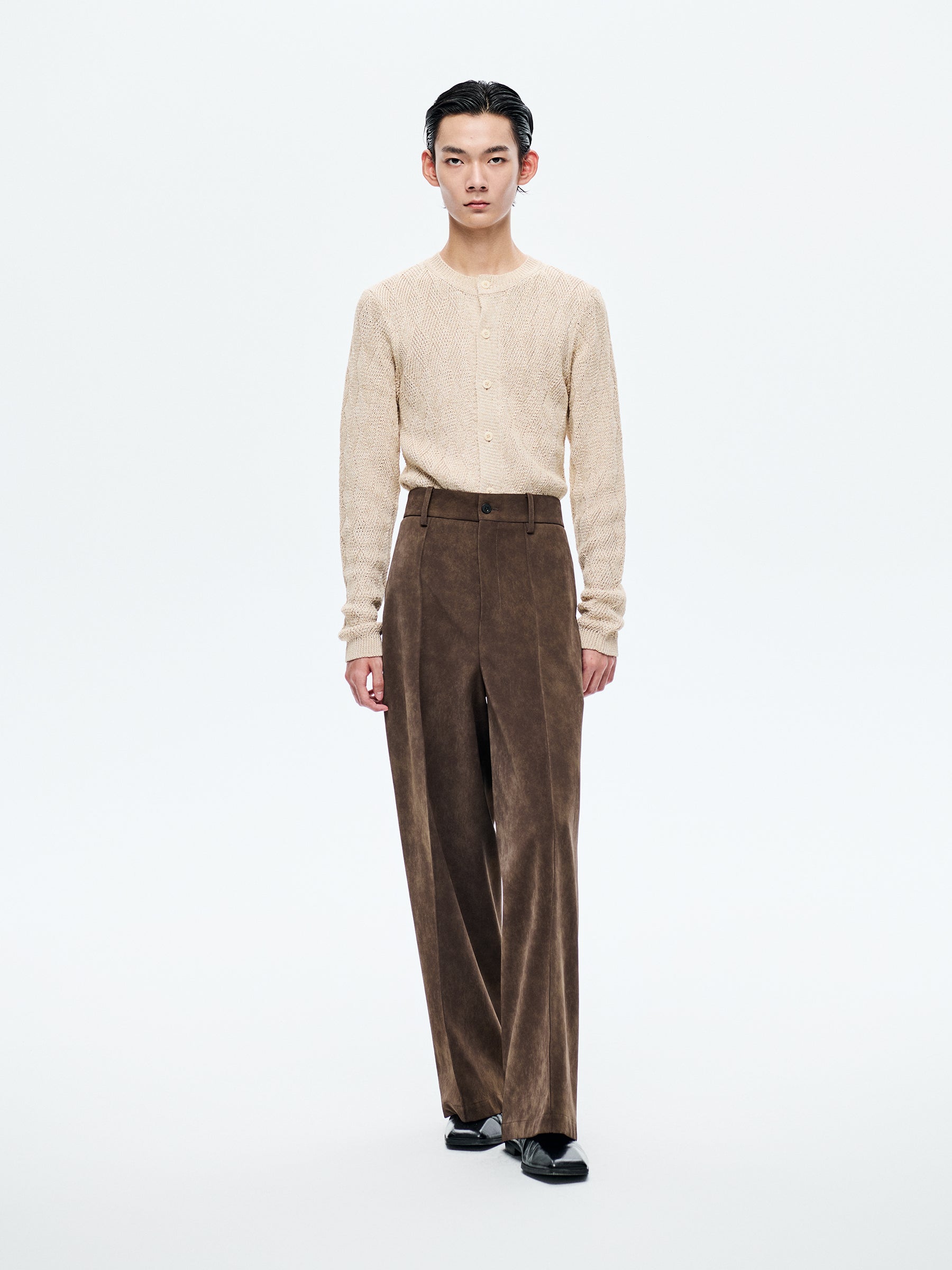 BROWN SUEDE WIDE-LEG TROUSERS