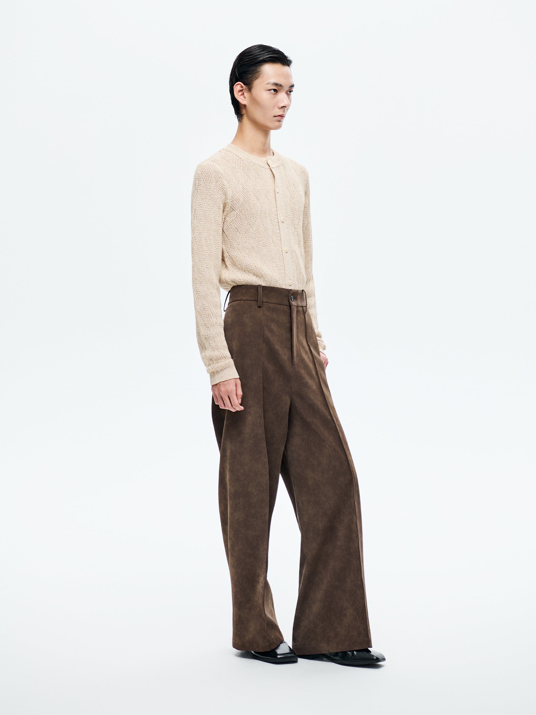 BROWN SUEDE WIDE-LEG TROUSERS