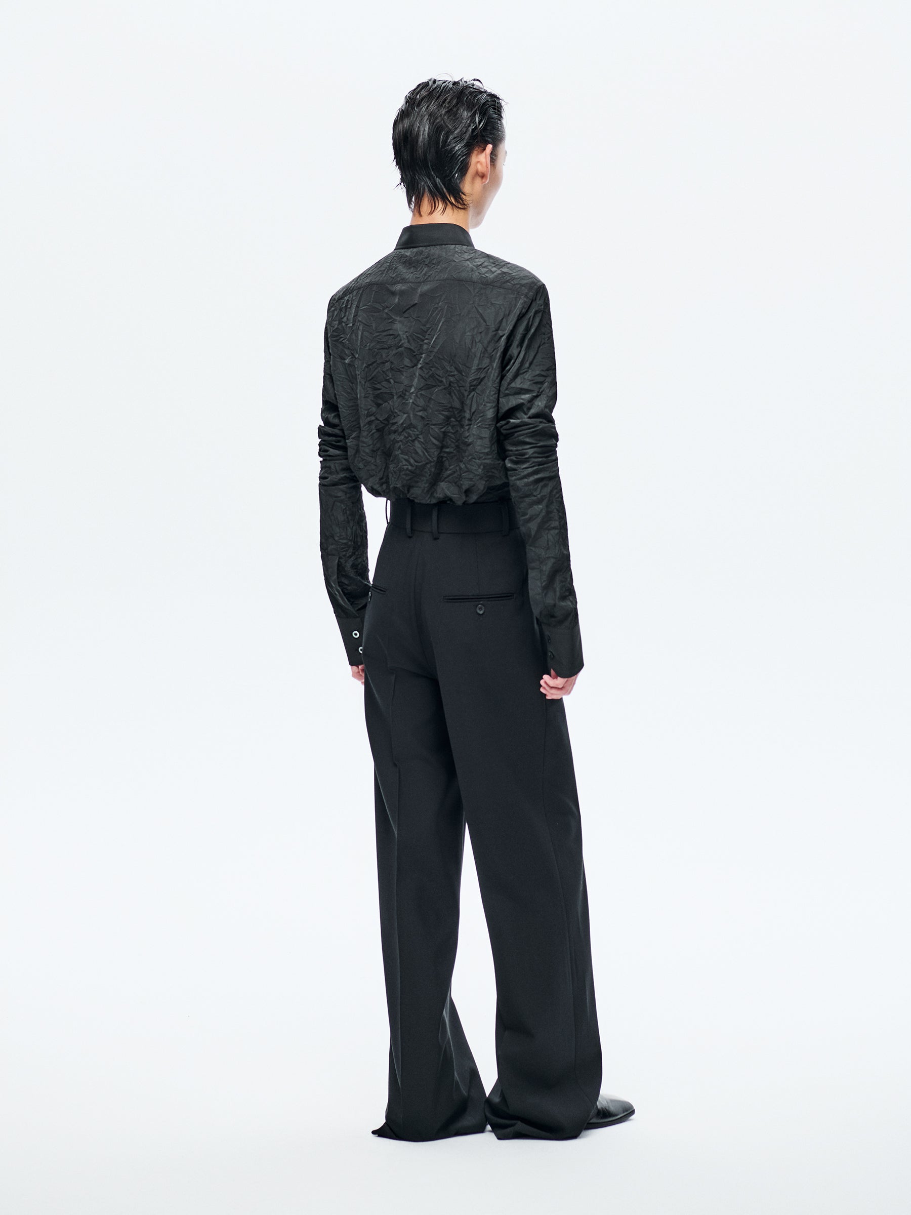 BLACK WOOL WIDE-LEG TROUSERS