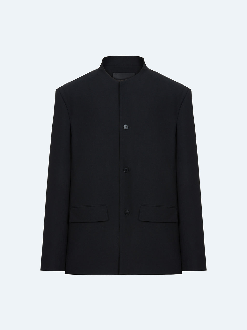 BLACK WOOL COLLARLESS BLAZER
