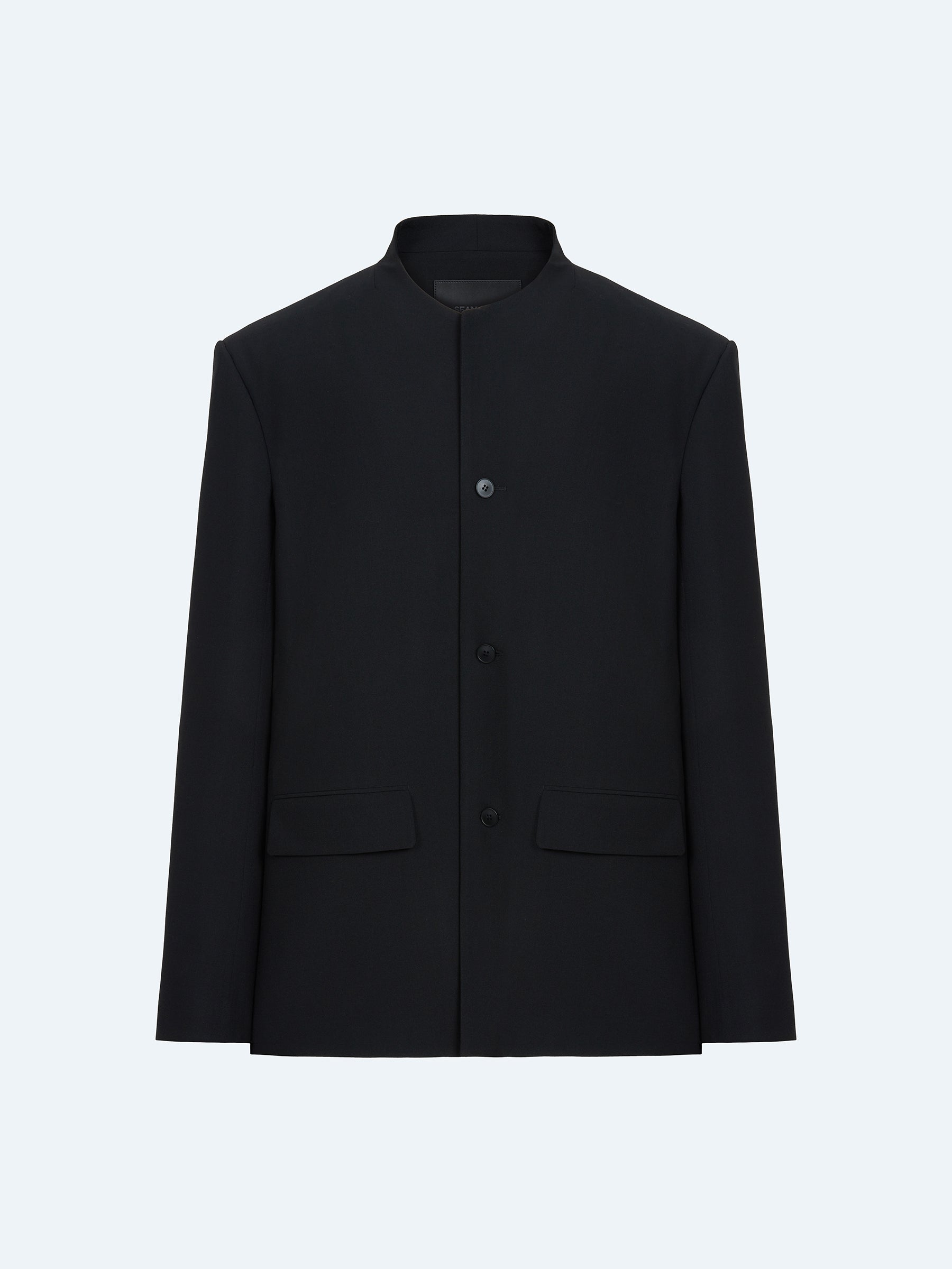 BLACK WOOL COLLARLESS BLAZER