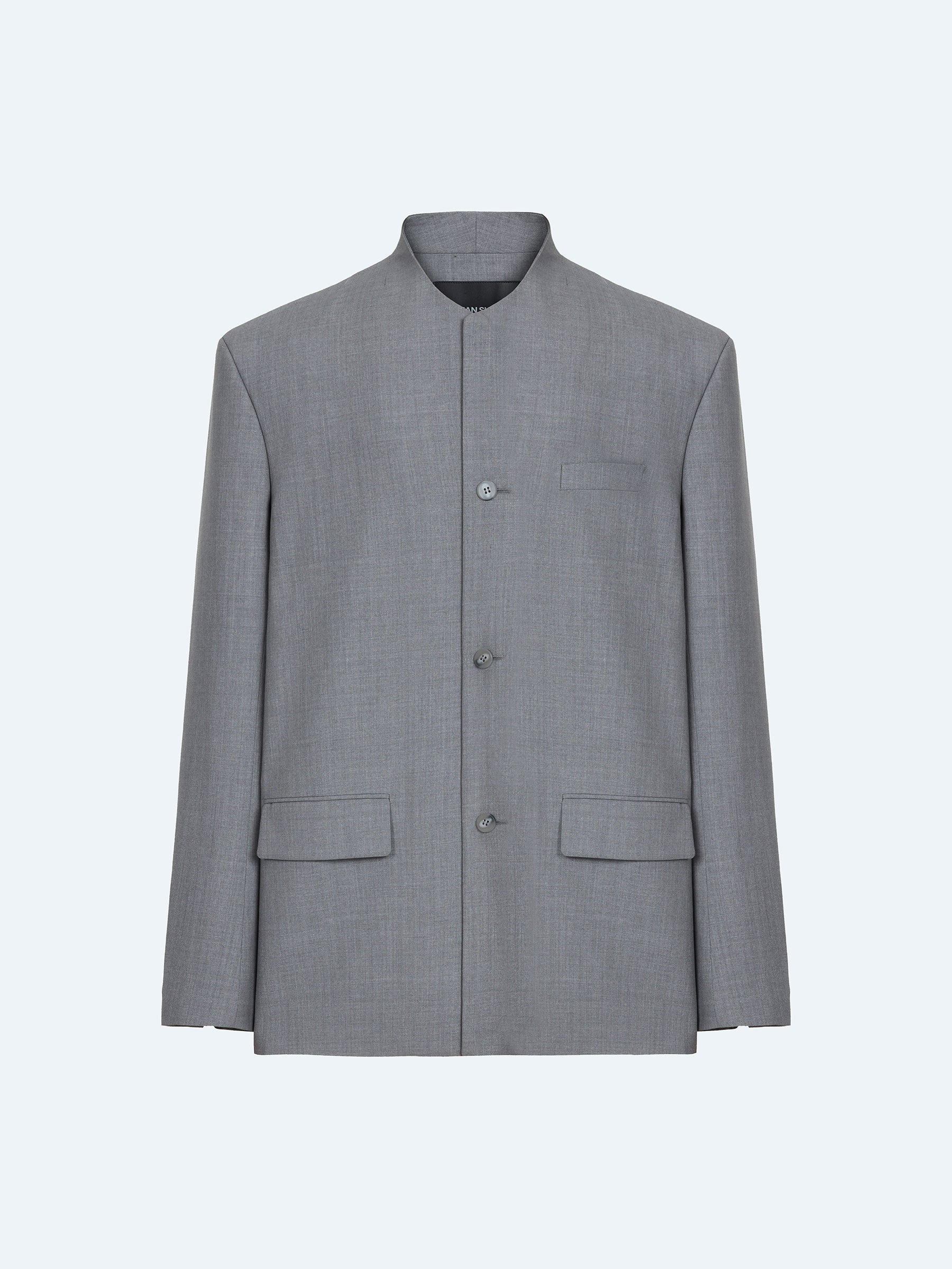 GREY WOOL COLLARLESS BLAZER