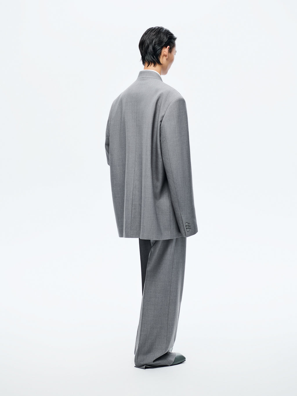 GREY WOOL COLLARLESS BLAZER