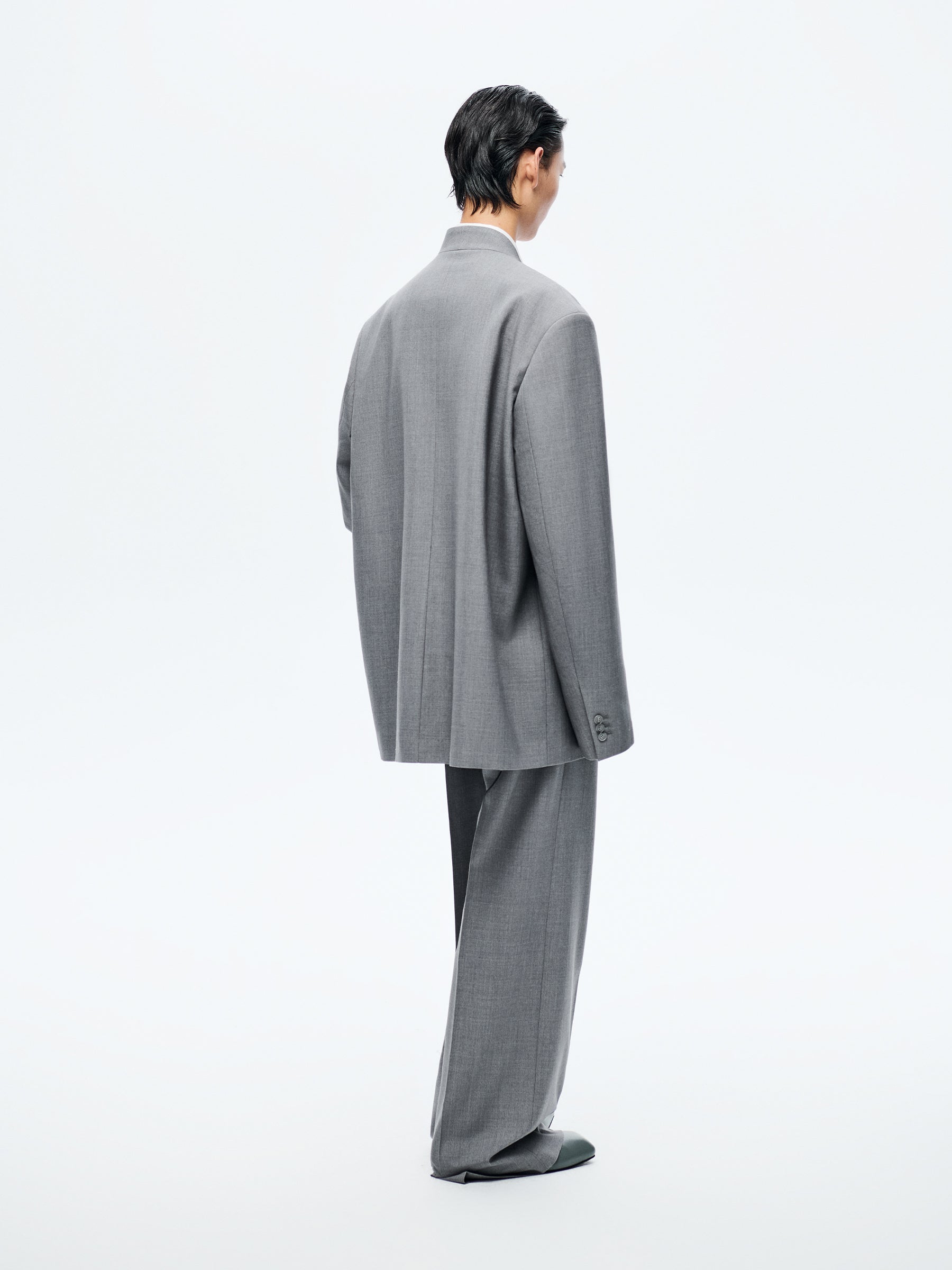 GREY WOOL COLLARLESS BLAZER