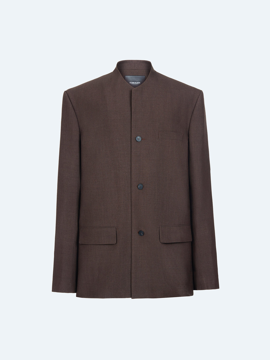 DARK BROWN WOOL COLLARLESS BLAZER