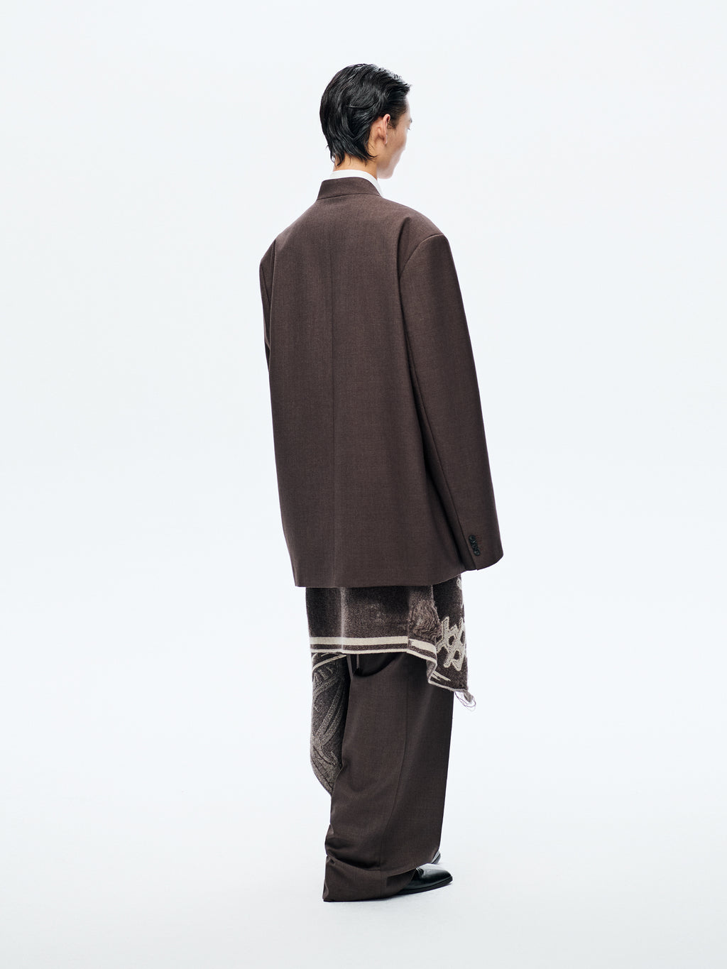 DARK BROWN WOOL COLLARLESS BLAZER