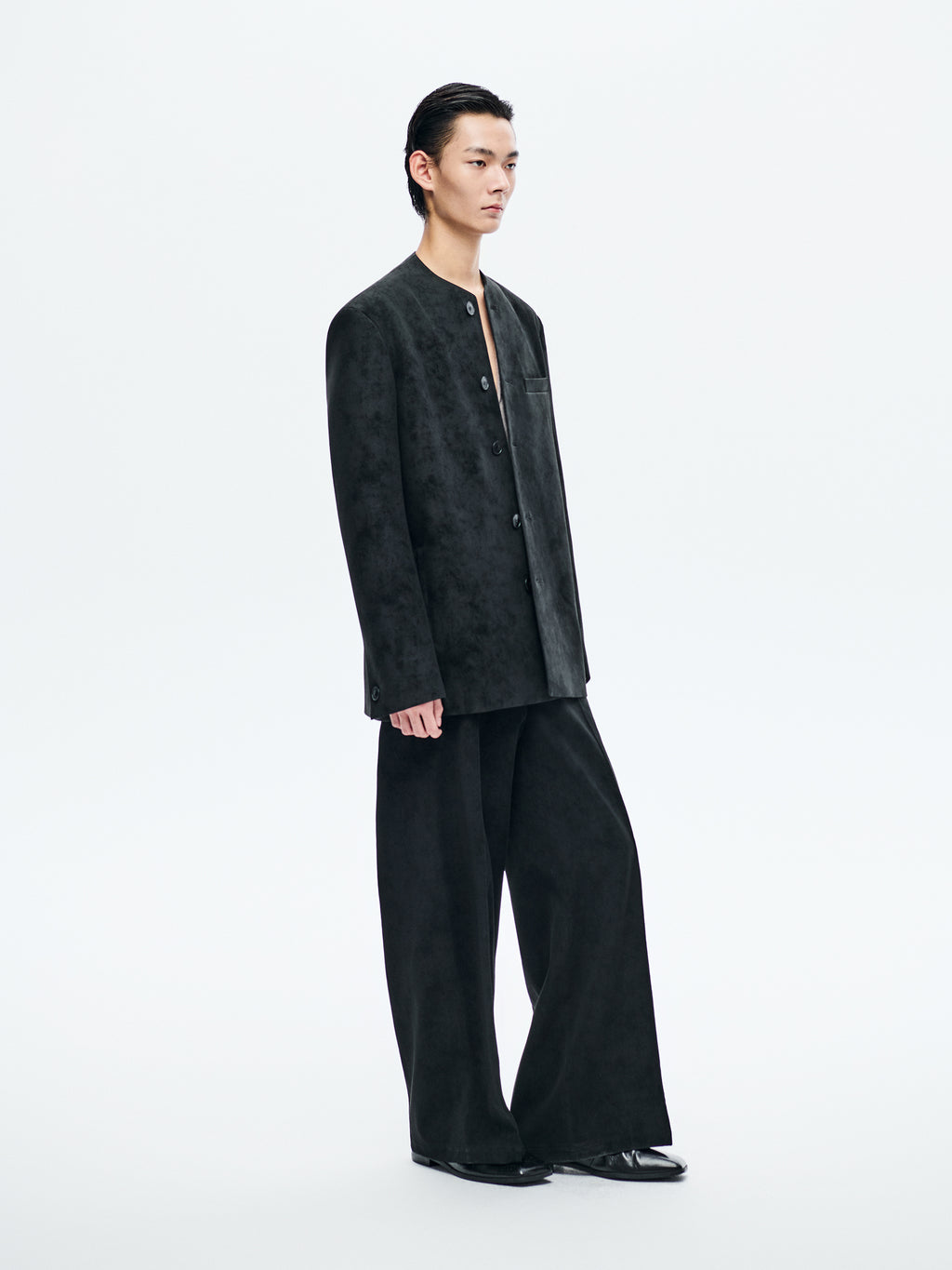 BLACK SUEDE COLLARLESS BLAZER