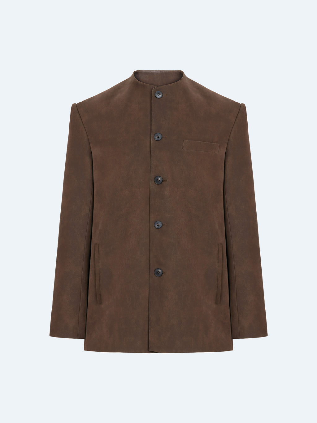 BROWN SUEDE COLLARLESS BLAZER