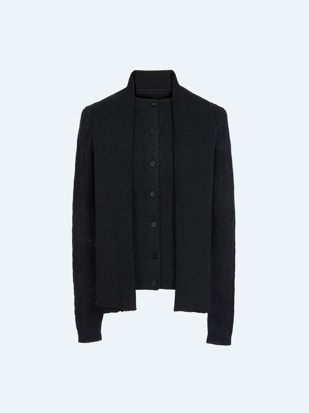 BLACK WOVEN TEXTURED KNIT CARDIGAN