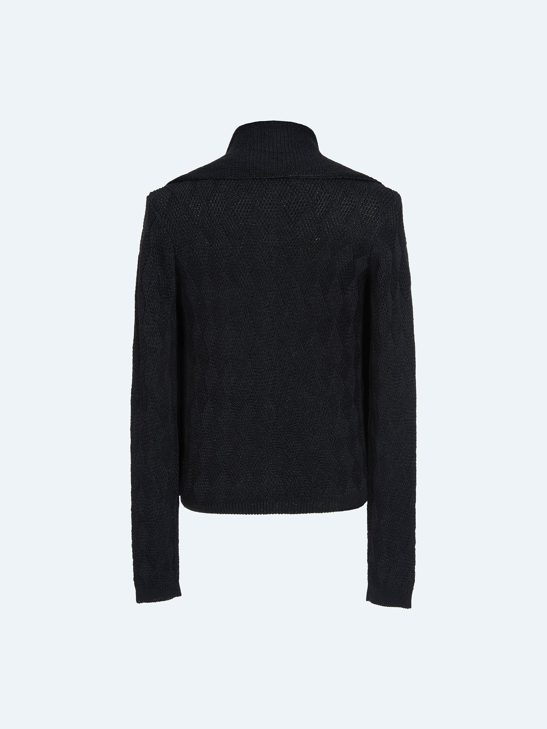 BLACK WOVEN TEXTURED KNIT CARDIGAN