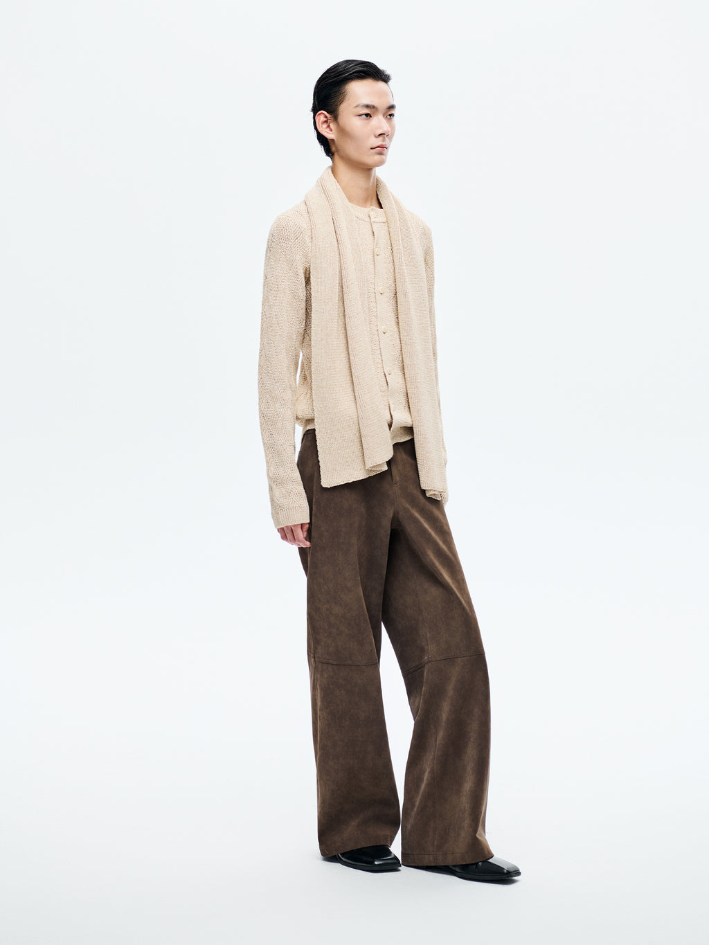 APRICOT WOVEN TEXTURED KNIT CARDIGAN