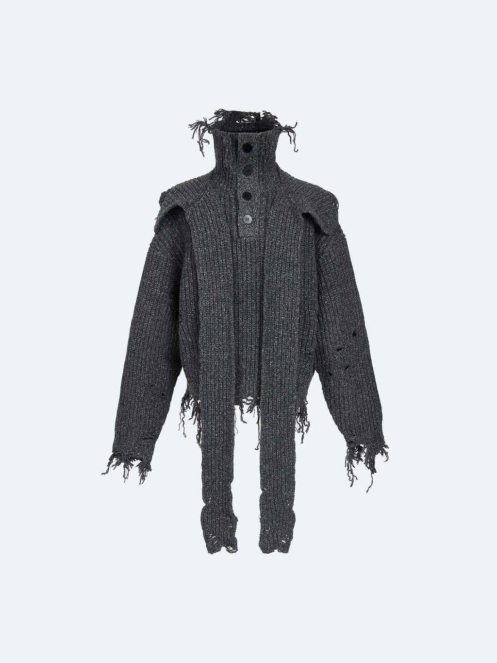 BLACK DISTRESSED TURTLENECK SWEATER