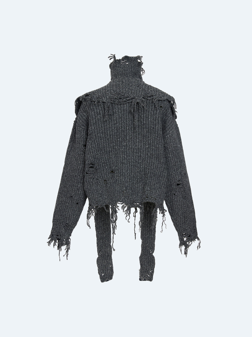 BLACK DISTRESSED TURTLENECK SWEATER