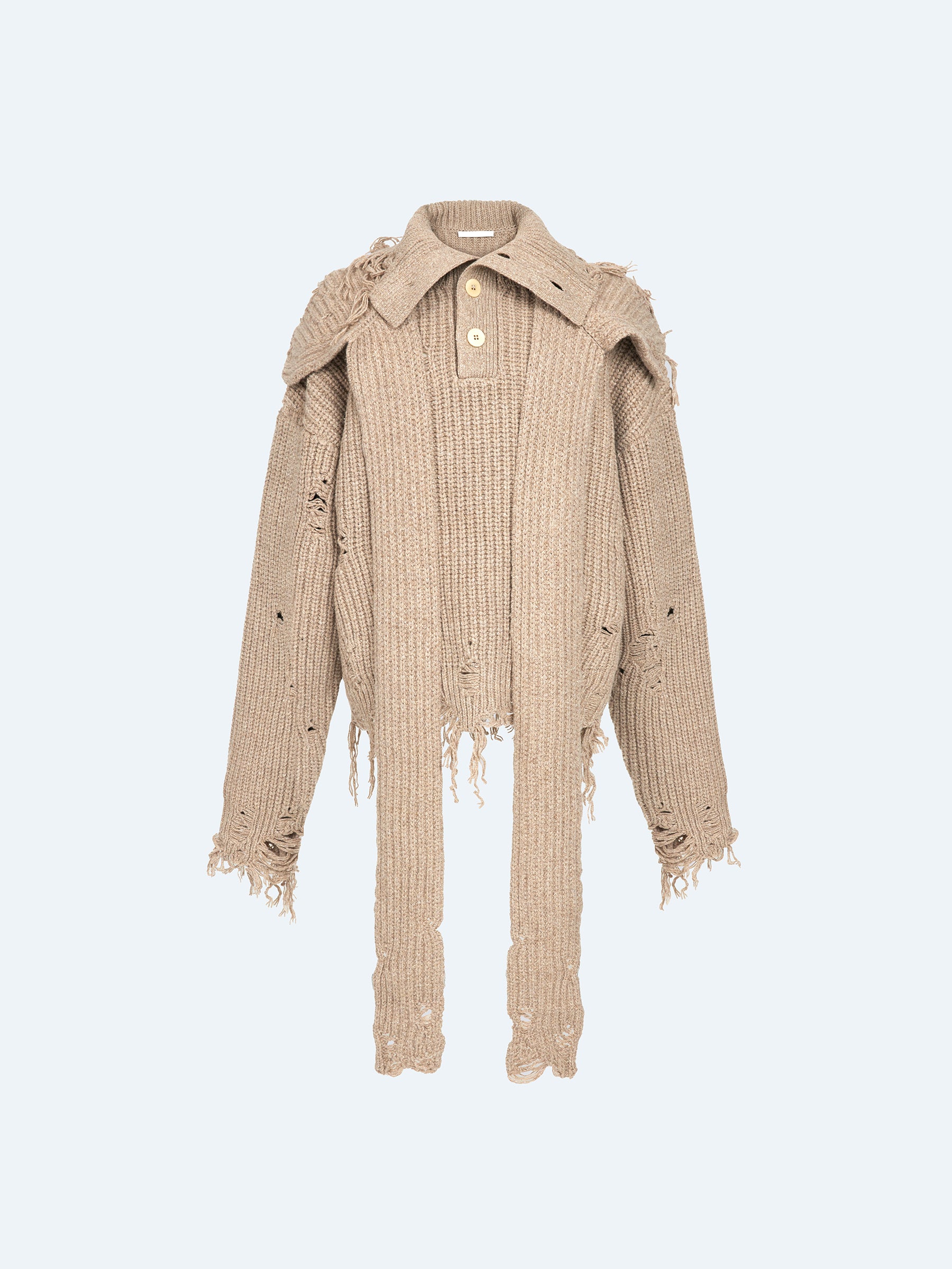 OATMEAL DISTRESSED TURTLENECK SWEATER