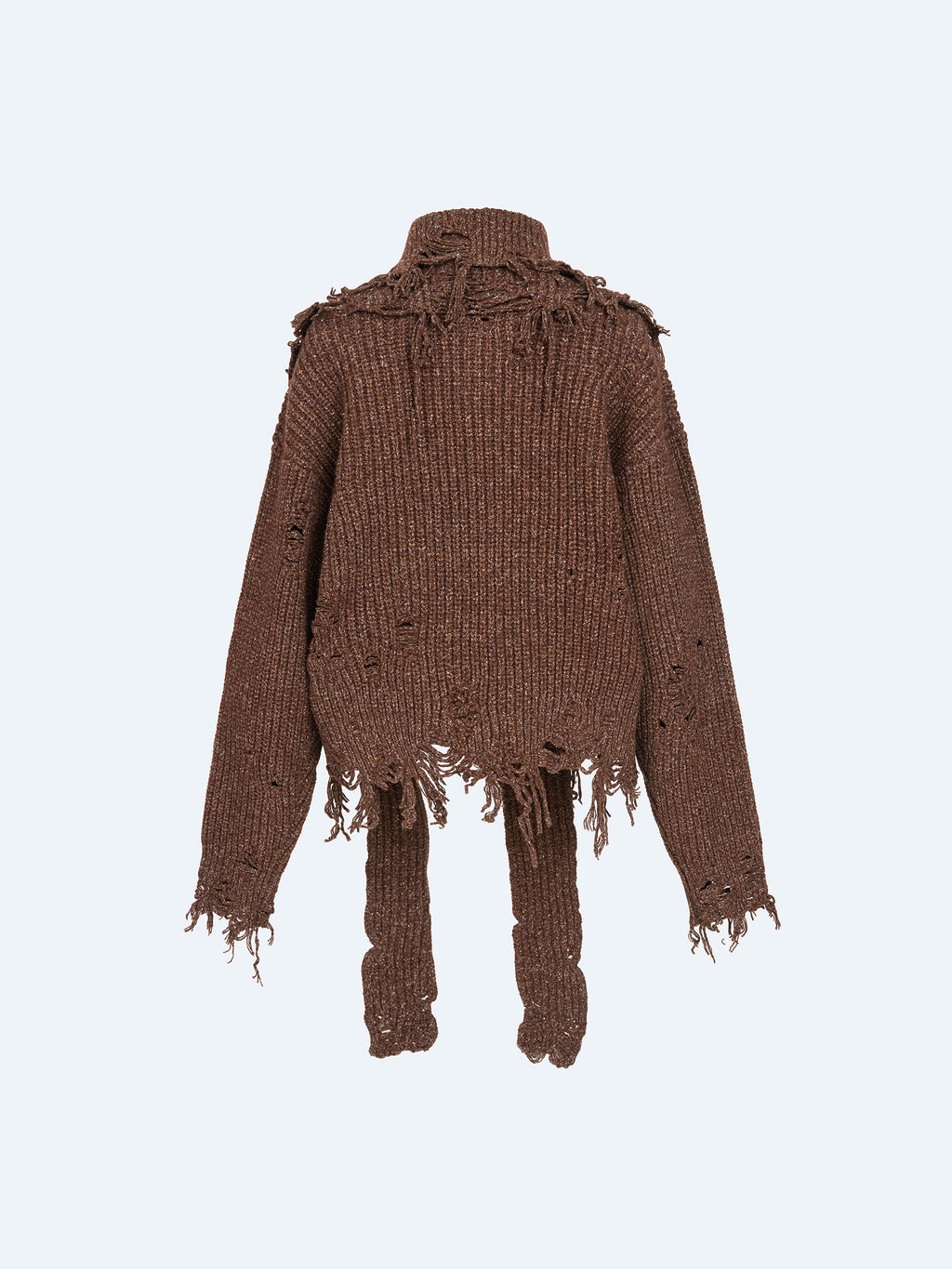 BROWN DISTRESSED TURTLENECK SWEATER
