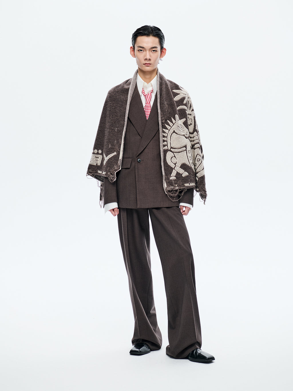 BROWN JIAMAZHI PATTERN TEXTURE SCARF