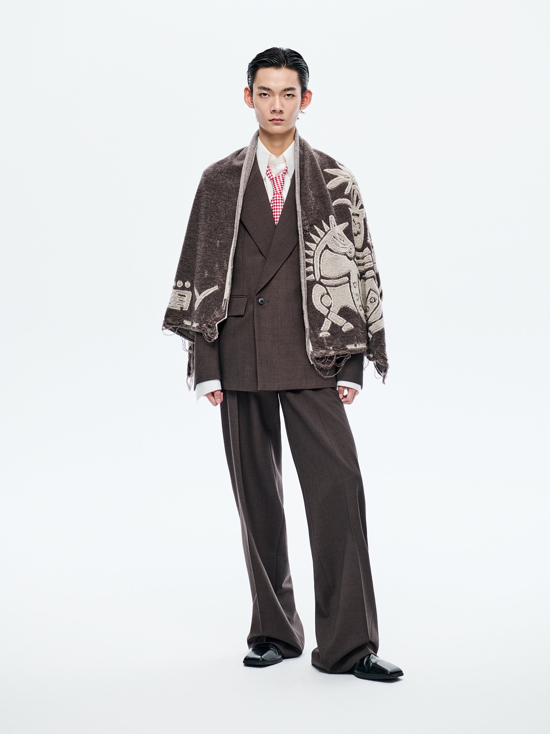 BROWN JIAMAZHI PATTERN TEXTURE SCARF