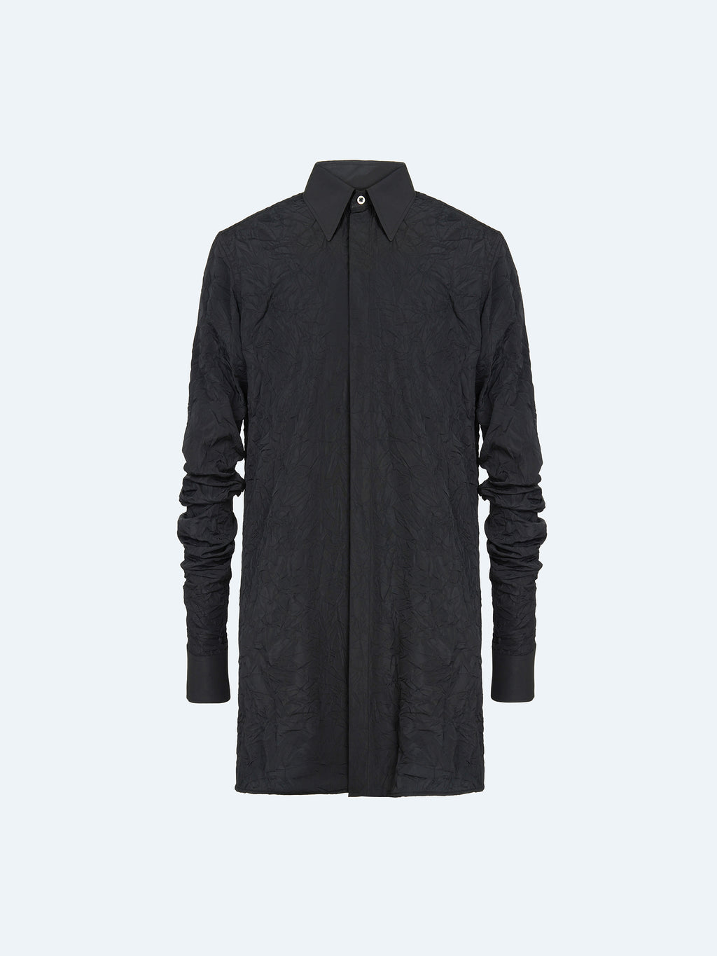 BLACK TEXTURE PLEATED SLEEVE SHIRT