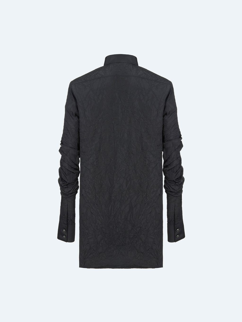 BLACK TEXTURE PLEATED SLEEVE SHIRT