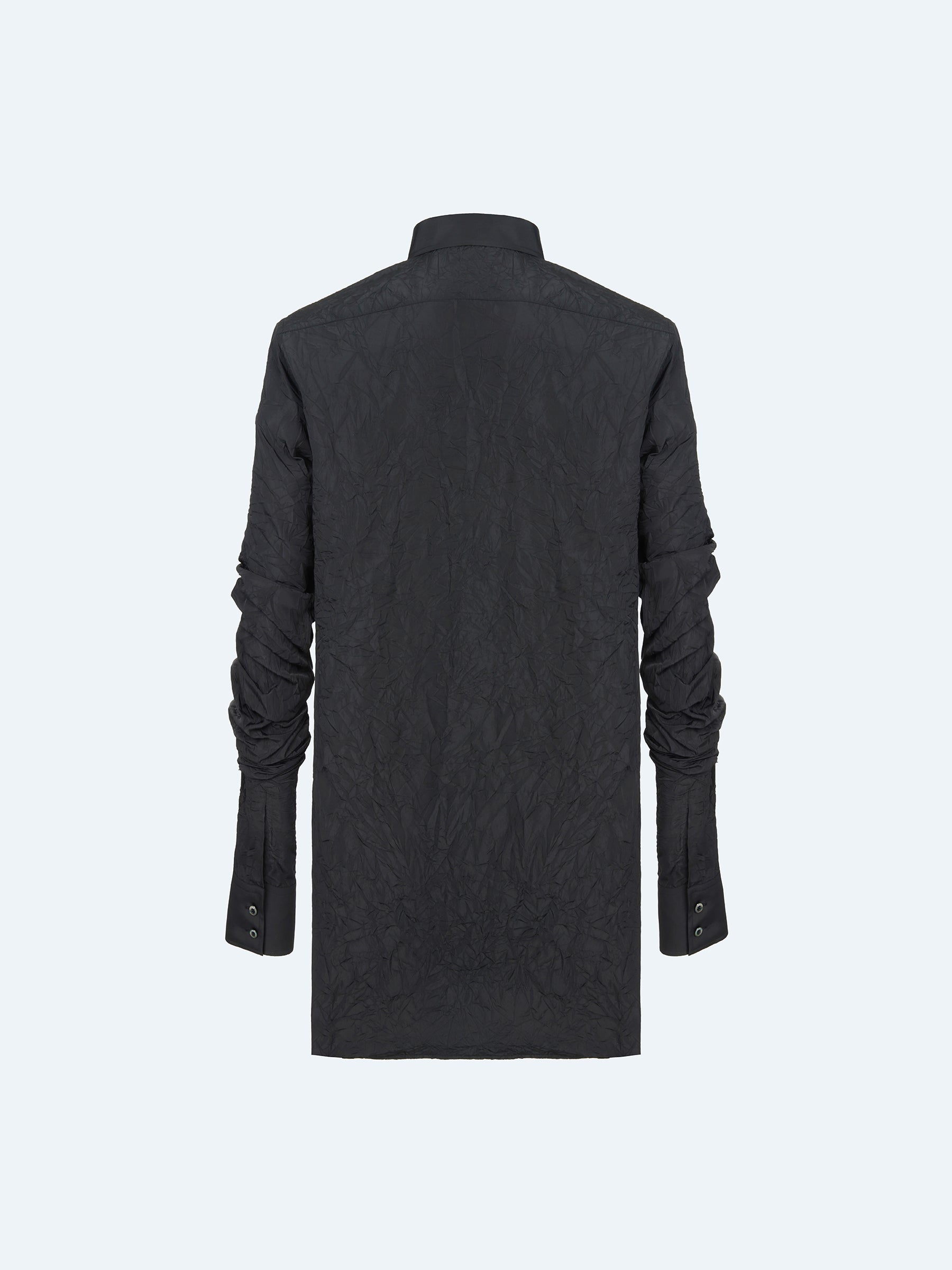 BLACK TEXTURE PLEATED SLEEVE SHIRT
