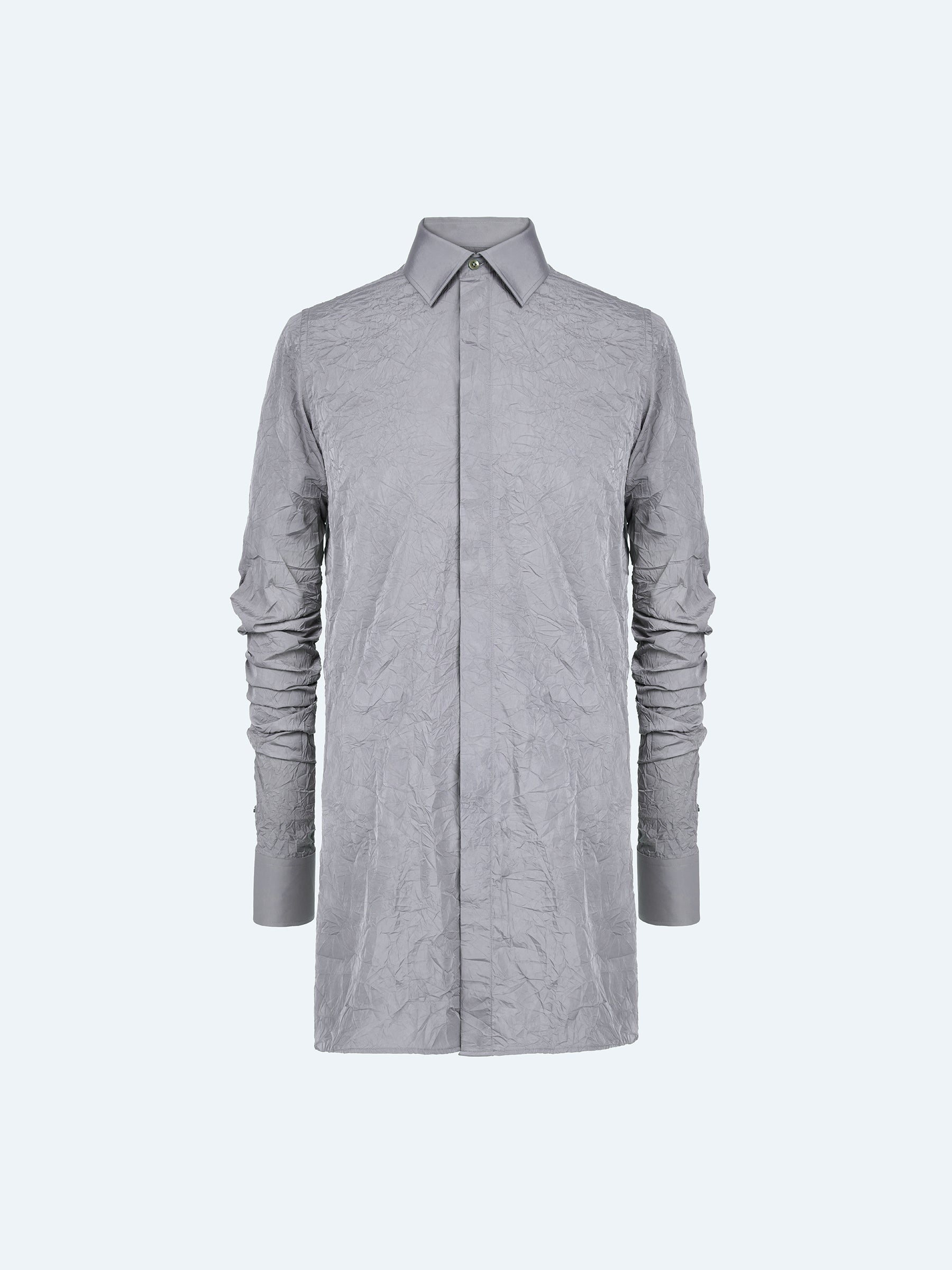 GREY TEXTURE PLEATED SLEEVE SHIRT