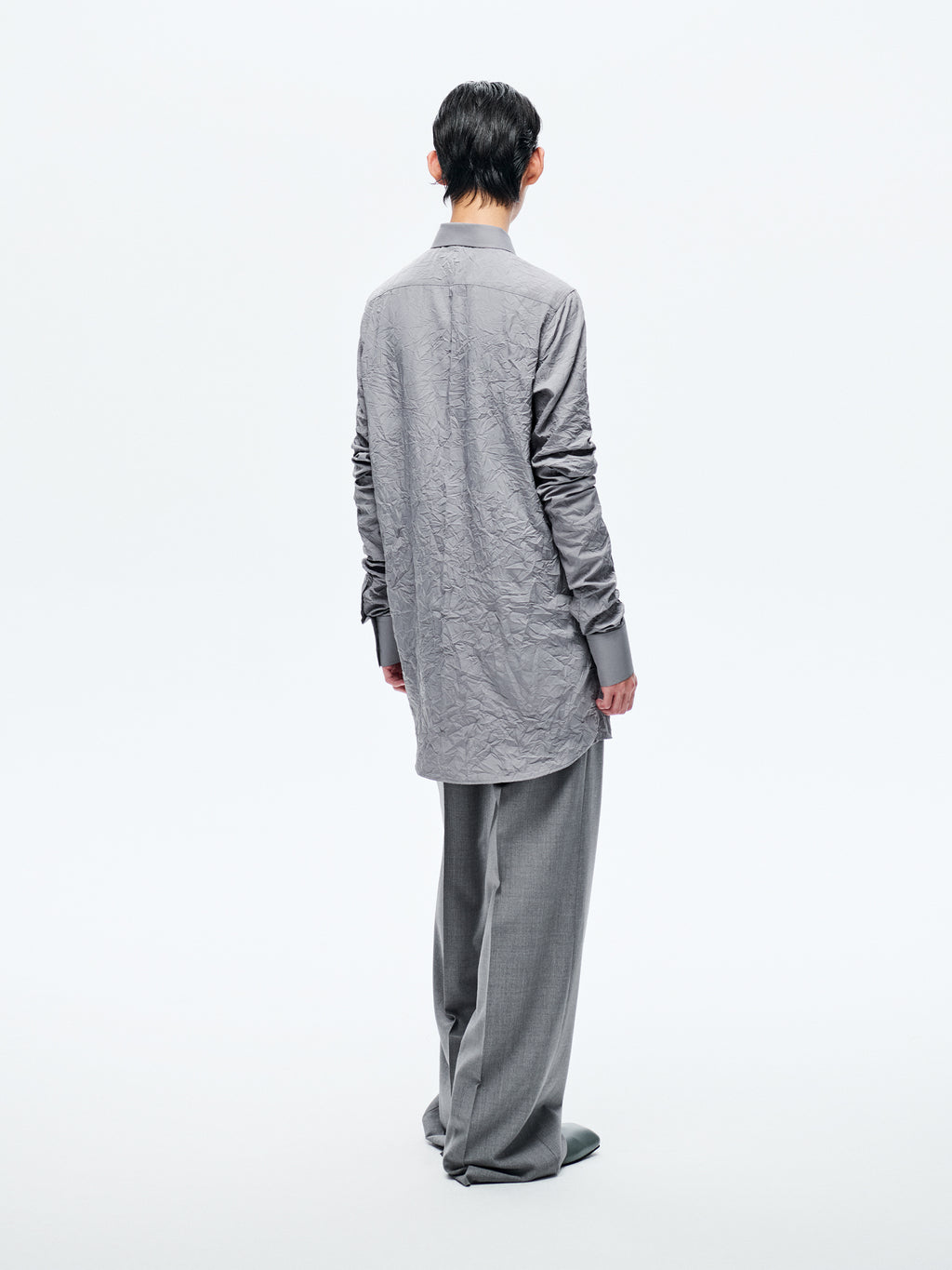 GREY TEXTURE PLEATED SLEEVE SHIRT