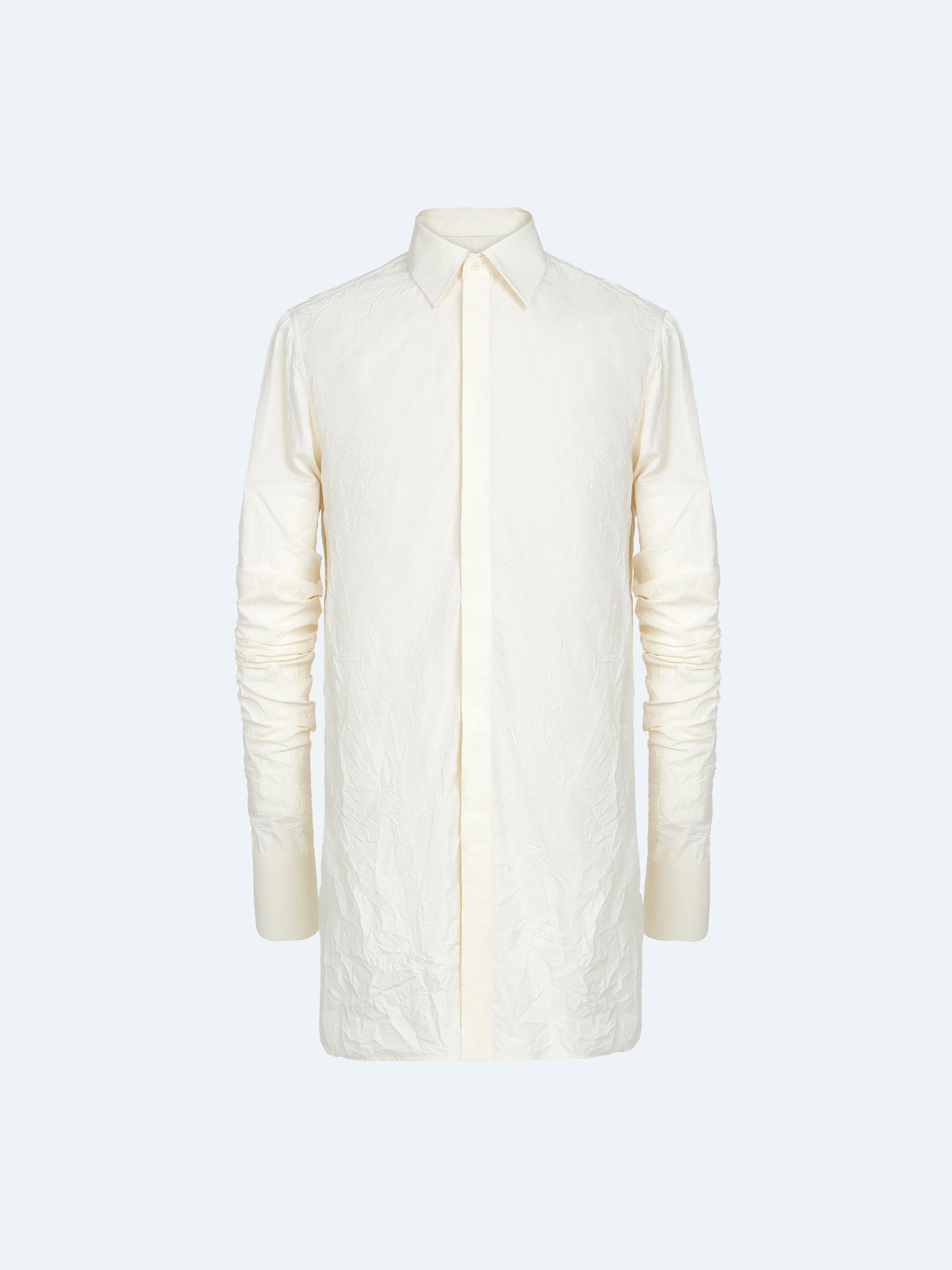 WHITE TEXTURE PLEATED SLEEVE SHIRT