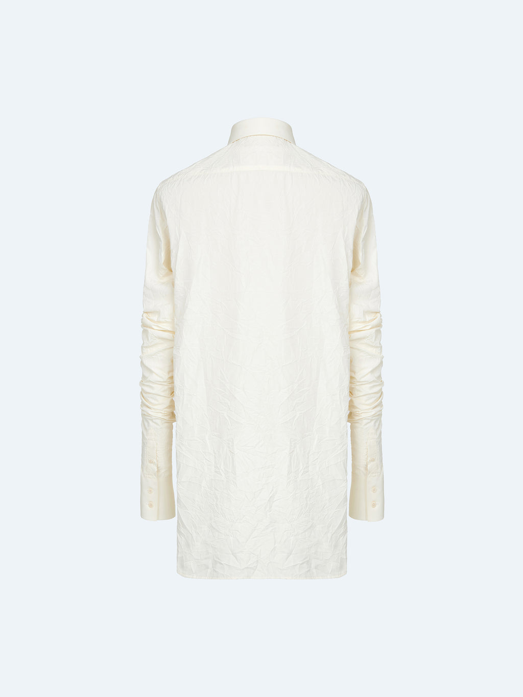 WHITE TEXTURE PLEATED SLEEVE SHIRT