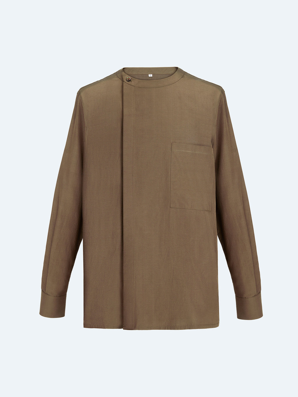 BROWN CREW NECK ASYMMETRIC SHIRT