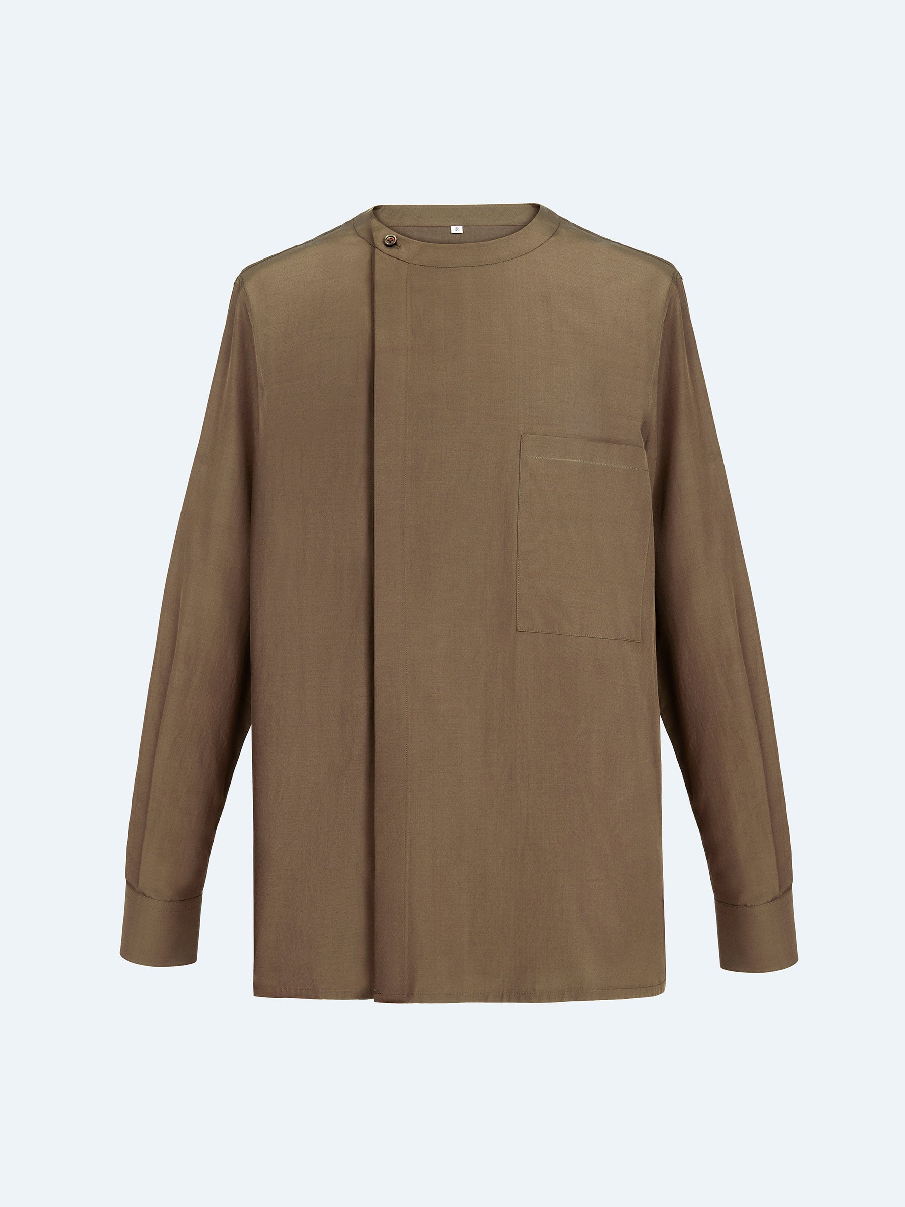 BROWN CREW NECK ASYMMETRIC SHIRT