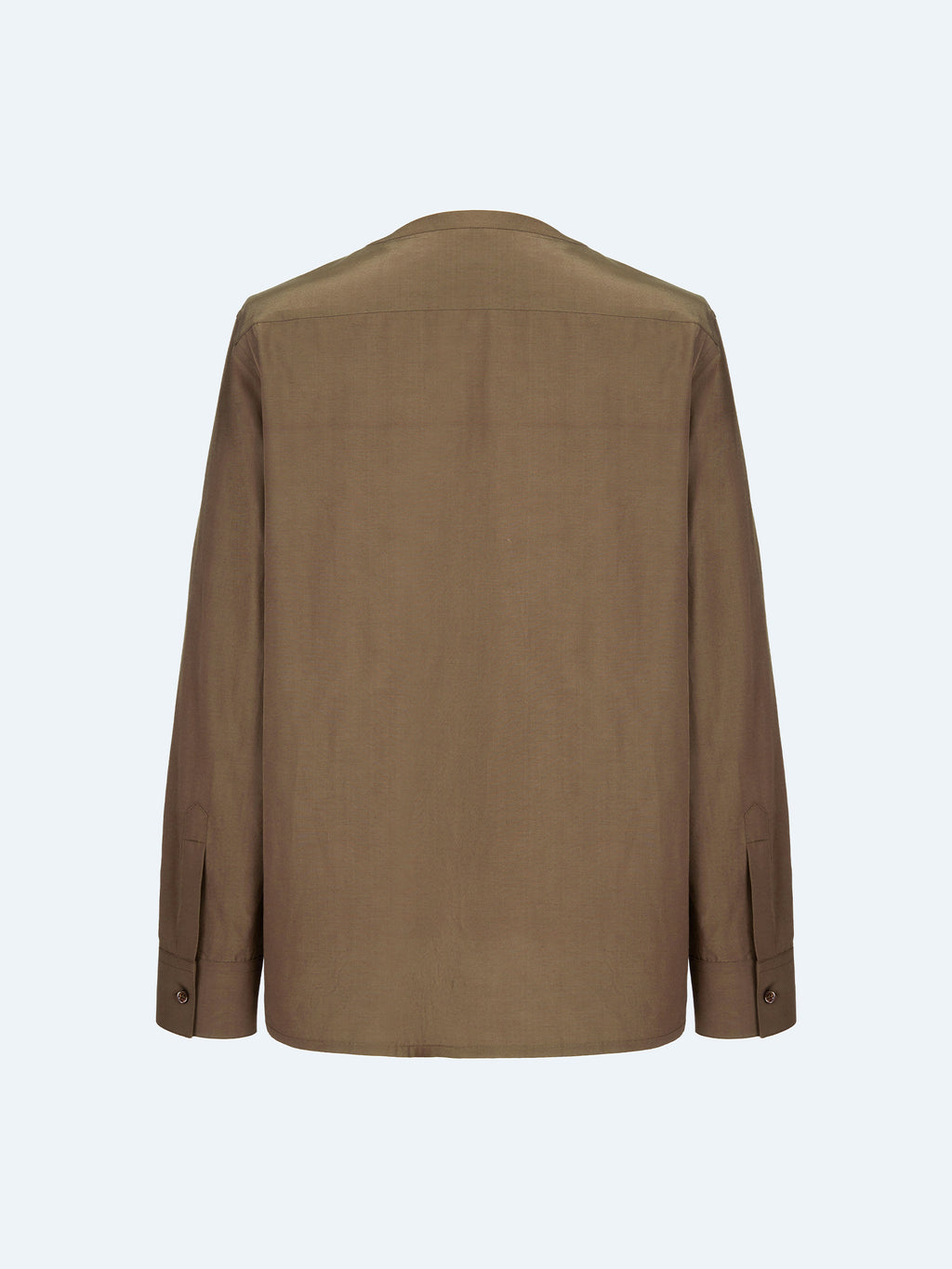 BROWN CREW NECK ASYMMETRIC SHIRT