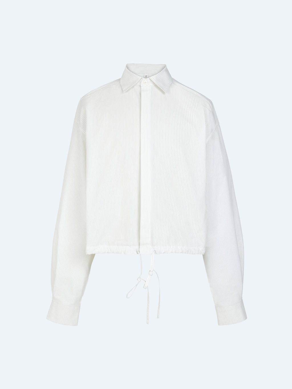 WHITE STRIPED DRAWSTRING SHORT SHIRT