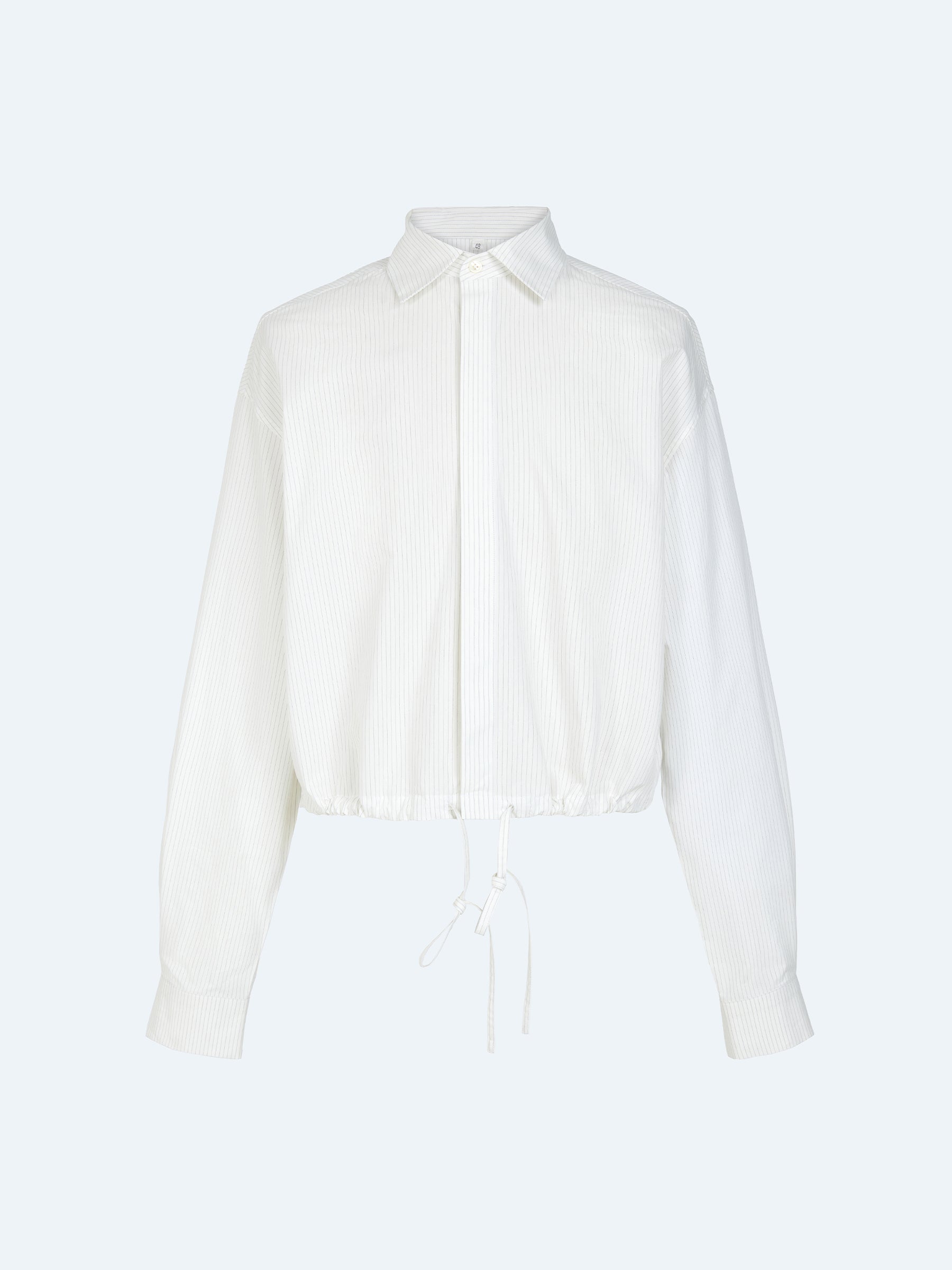 WHITE STRIPED DRAWSTRING SHORT SHIRT