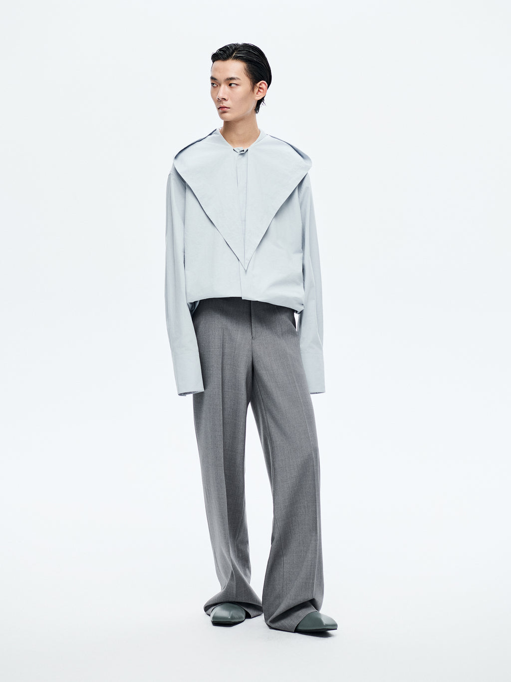 LIGHT BLUE HOODED LONG SHIRT