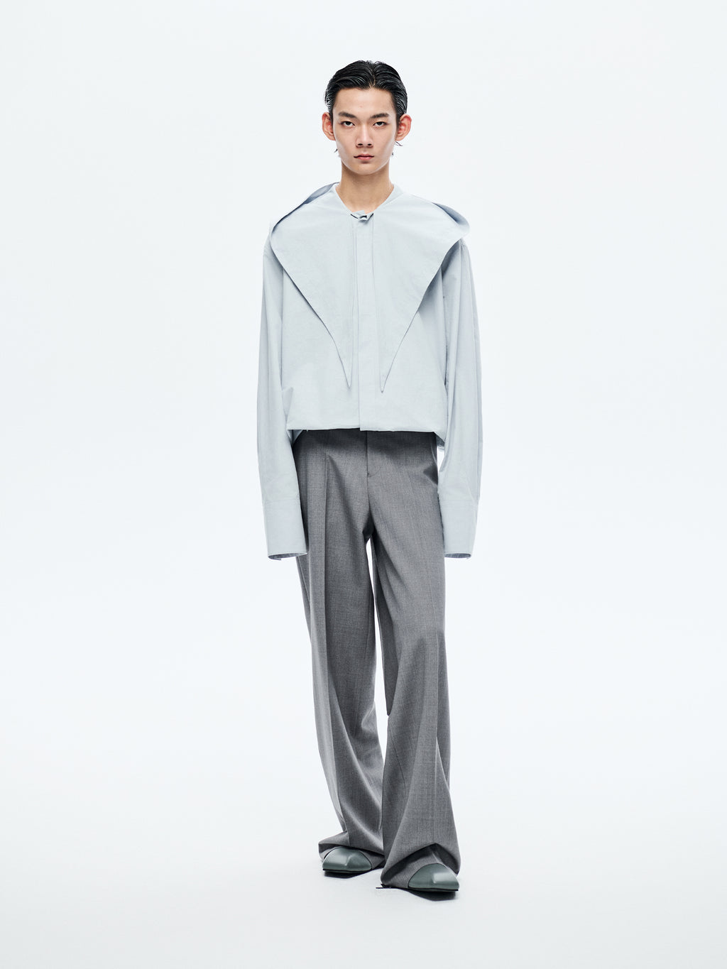 LIGHT BLUE HOODED LONG SHIRT