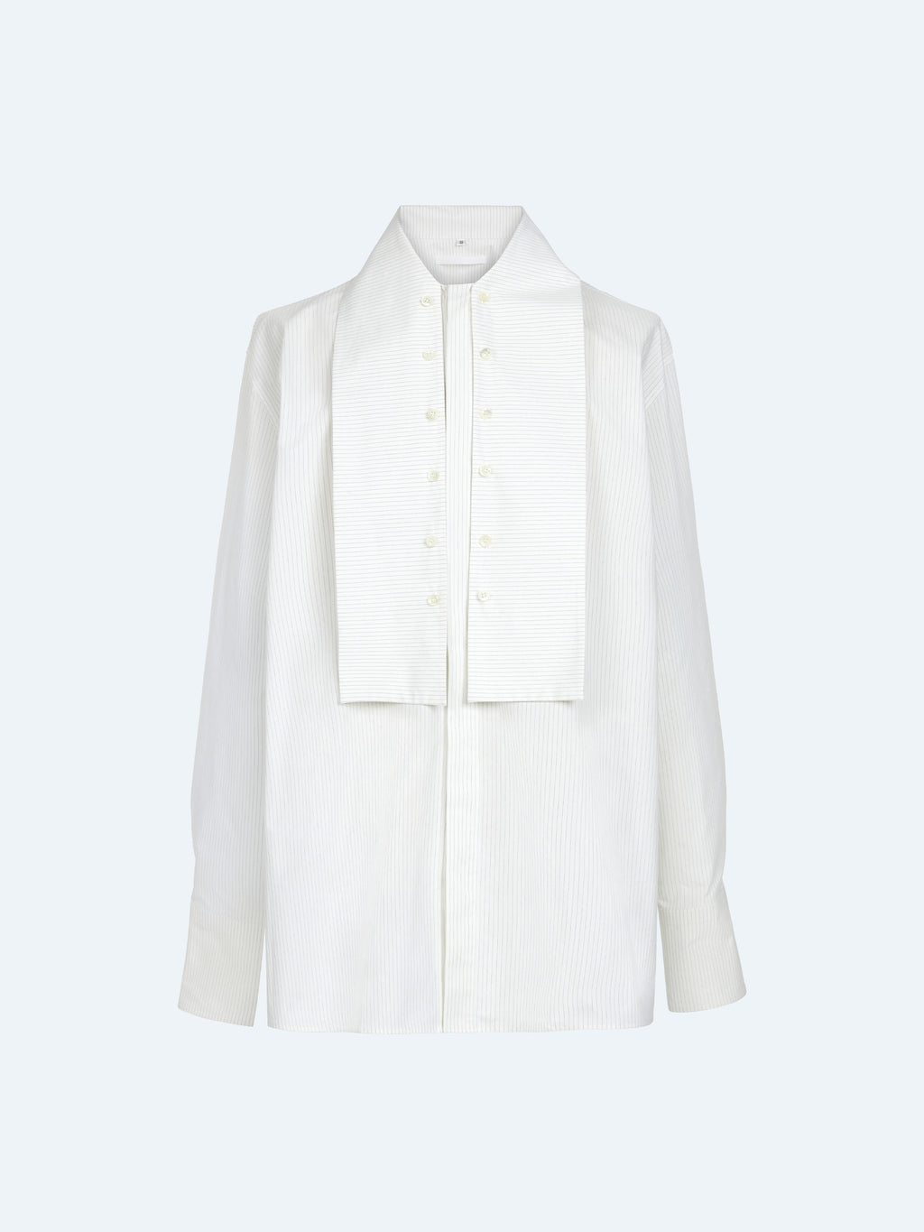 WHITE STRIPED LONG SHIRT WITH DUSTER COLLAR