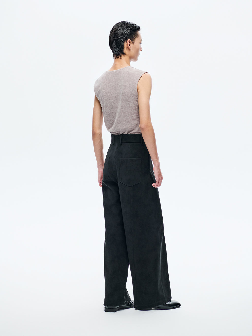 BLACK SUEDE WIDE-LEG TROUSERS